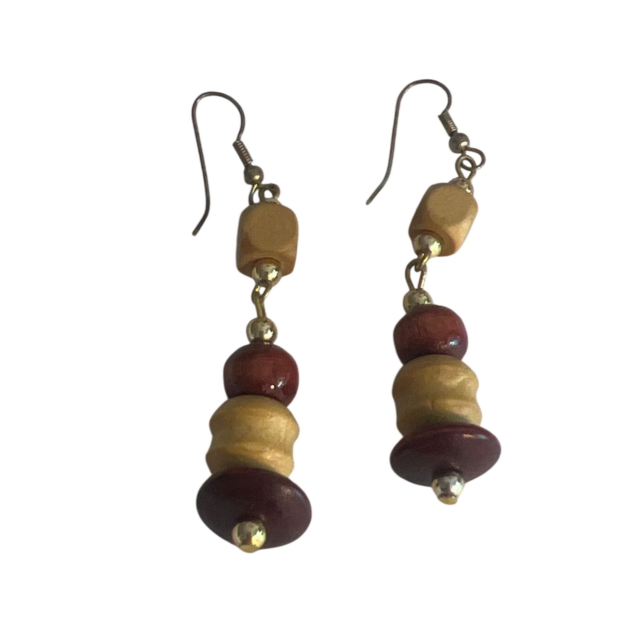 Vintage Vintage Gold Tone Wood Bead Dangle Earrings Hooks Natural Bo Size ONE SIZE - 3 Thumbnail