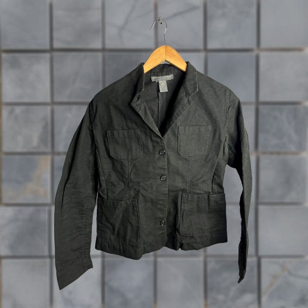 Banana Republic Banana Republic Jacket Womens M Black Cotton Twill Button Front Utility Short Sleeve Casual Spring Fall Size M / US 6-8 / IT 42-44 - 1 Thumbnail