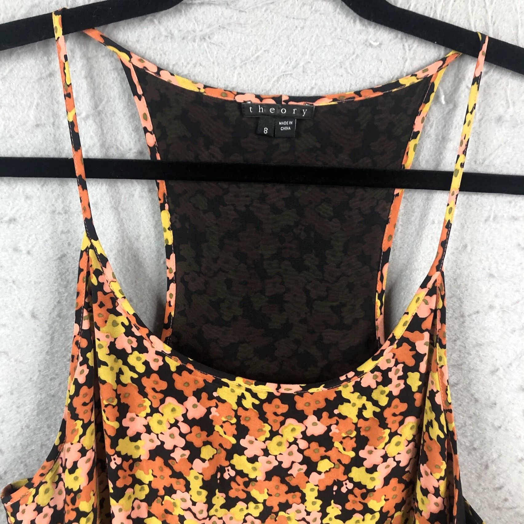 Theory VINTAGE Theory Dress Womens 8 Black Orange Flower 100% Silk Racerback Sundress Feminine Dress Size M / US 6-8 / IT 42-44 - 4 Thumbnail