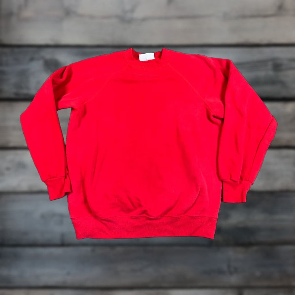 Vintage VTG 80s Bassett-Walker Blank Crewneck Sweatshirt Adult Medium Red Raglan Sleeves Size US M / EU 48-50 / 2 - 1 Thumbnail