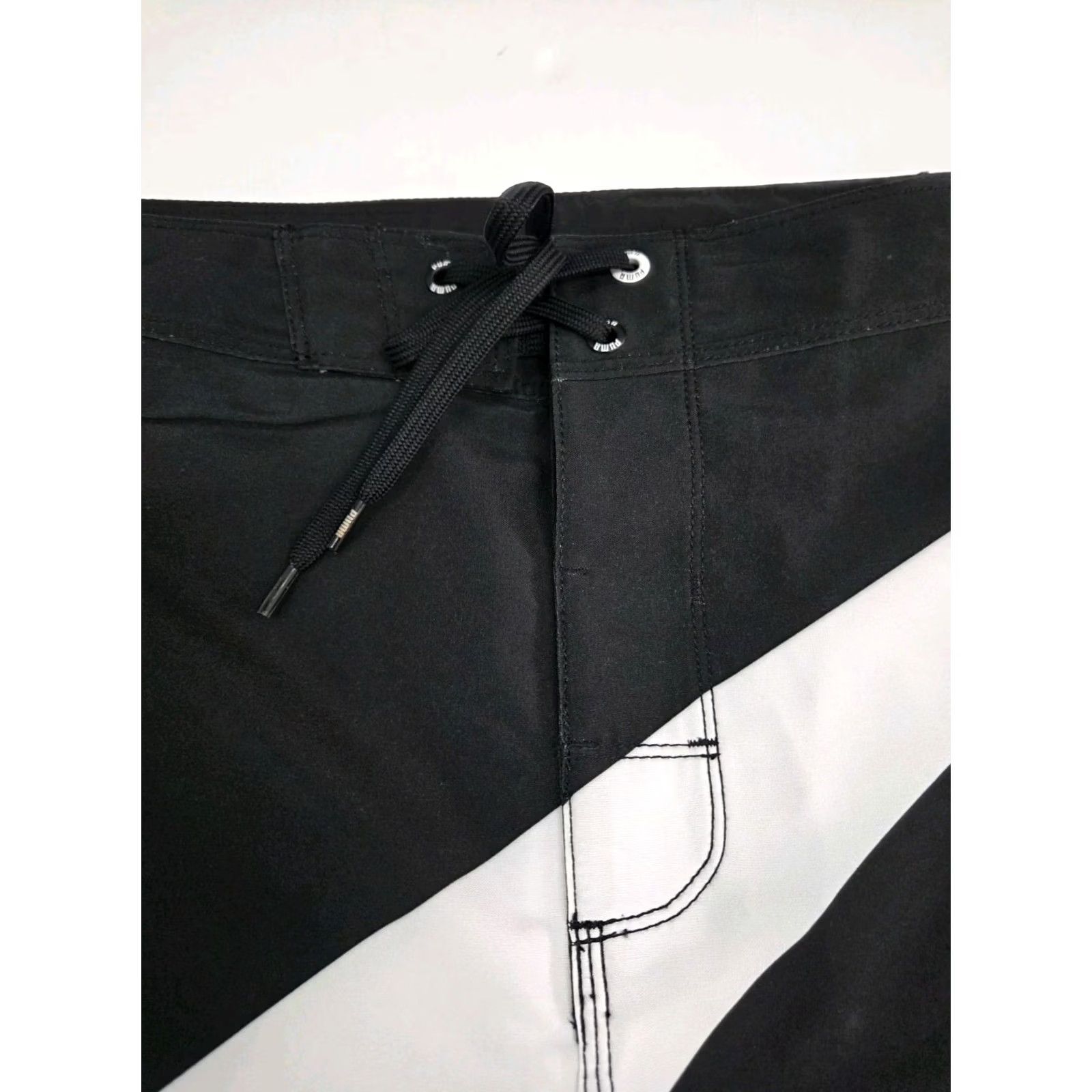 Puma PUMA Mens Black/White Stripe Board Shorts Drawstring Back Pocket Zip 36 #8605 Size US 36 / EU 52 - 3 Thumbnail