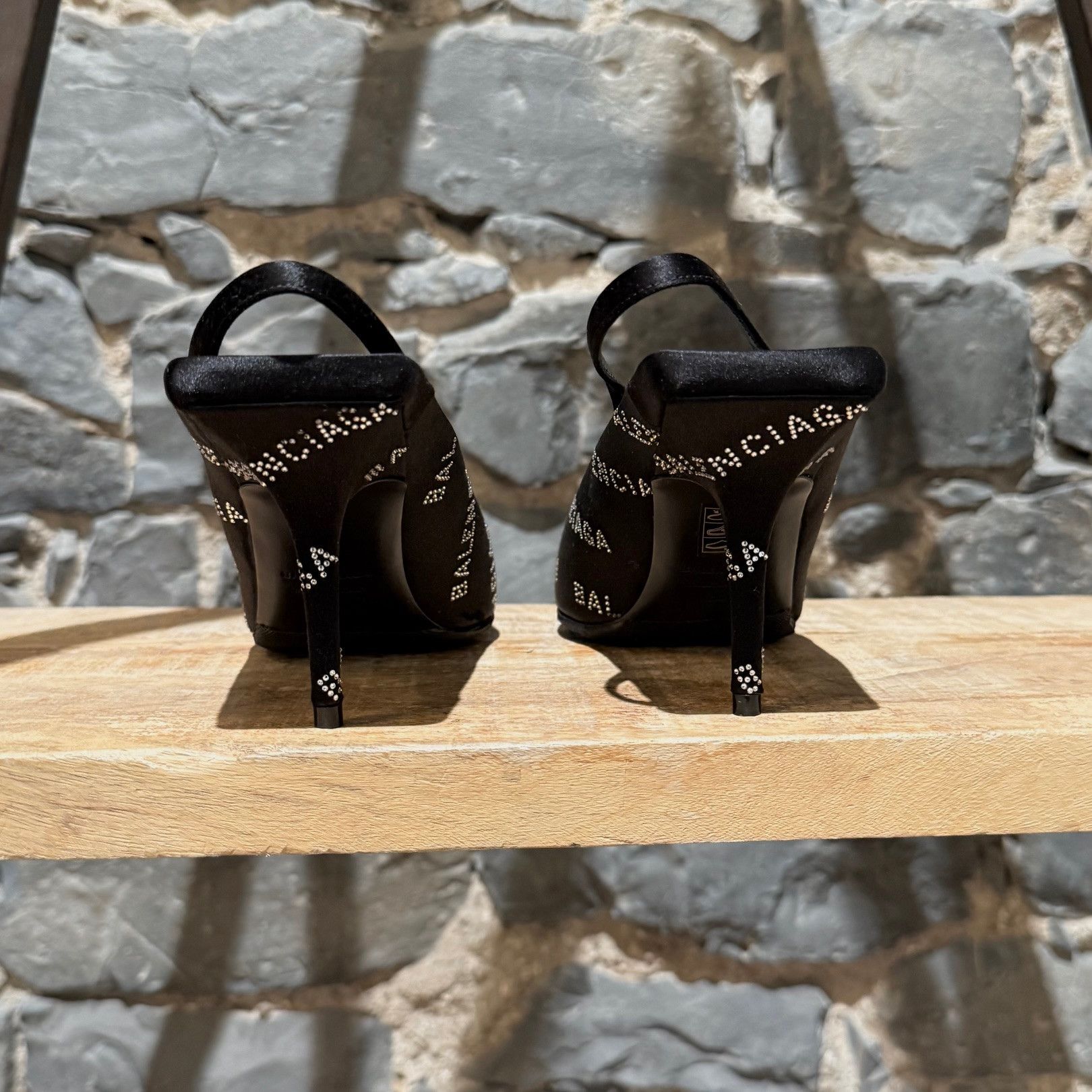 Balenciaga Balenciaga Satin Crystal Logo Slingback Square Knife Pumps Size US 6 / IT 36 - 5 Thumbnail
