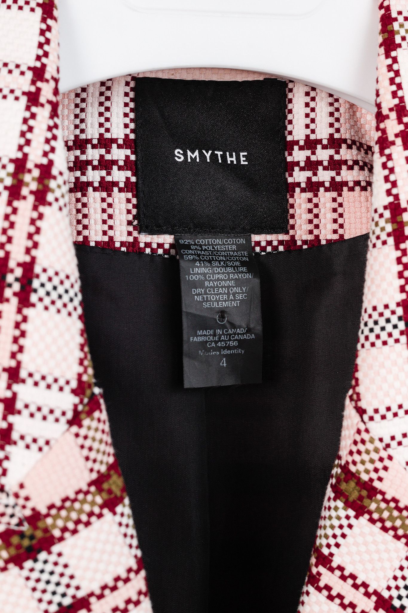 SMYTHE Smythe Blush & Black Plaid Tuxedo Stripe Cotton Blazer Size S / US 4 / IT 40 - 4 Thumbnail