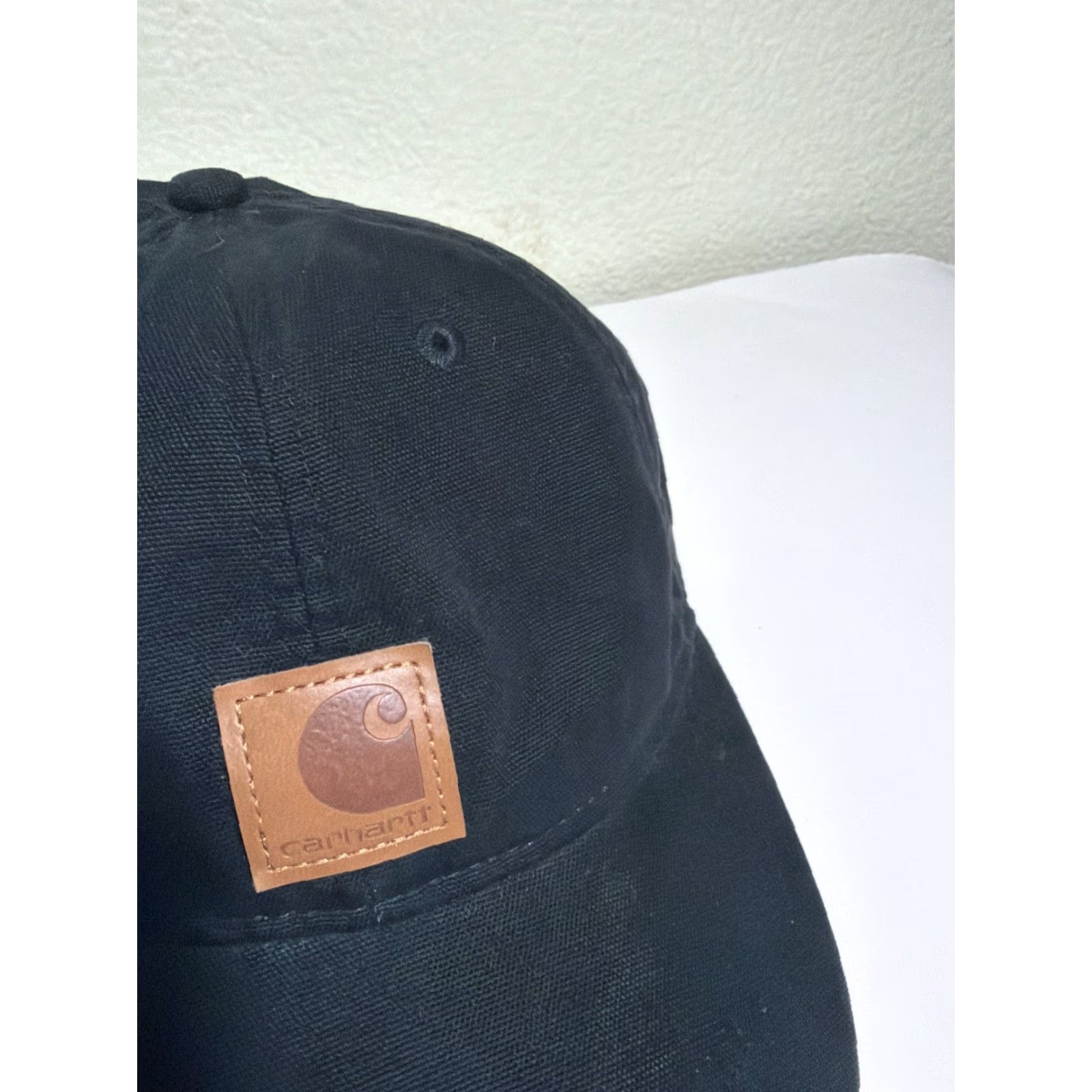 Carhartt Carhartt Hat Strapback Black Leather Patch Adjustable Hook Loop Hat Mens One Size Baseball Cap Size ONE SIZE - 6 Thumbnail