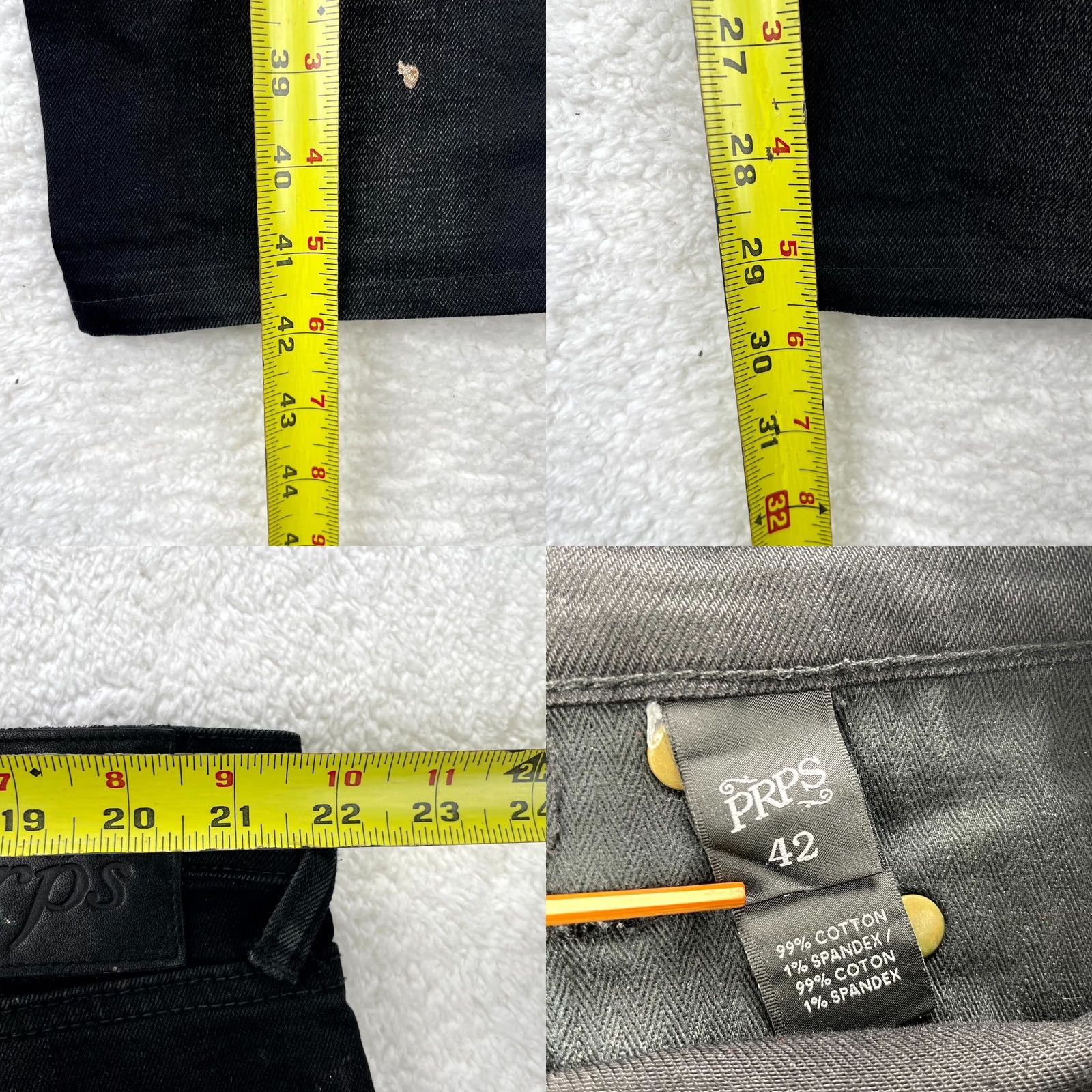 Prps PRPS Jeans Mens 44x30 Black Gold Paint Distressed Stretch Denim Straight 5-Pocket Zipper Button Regular Size US 44 / EU 60 - 9 Thumbnail