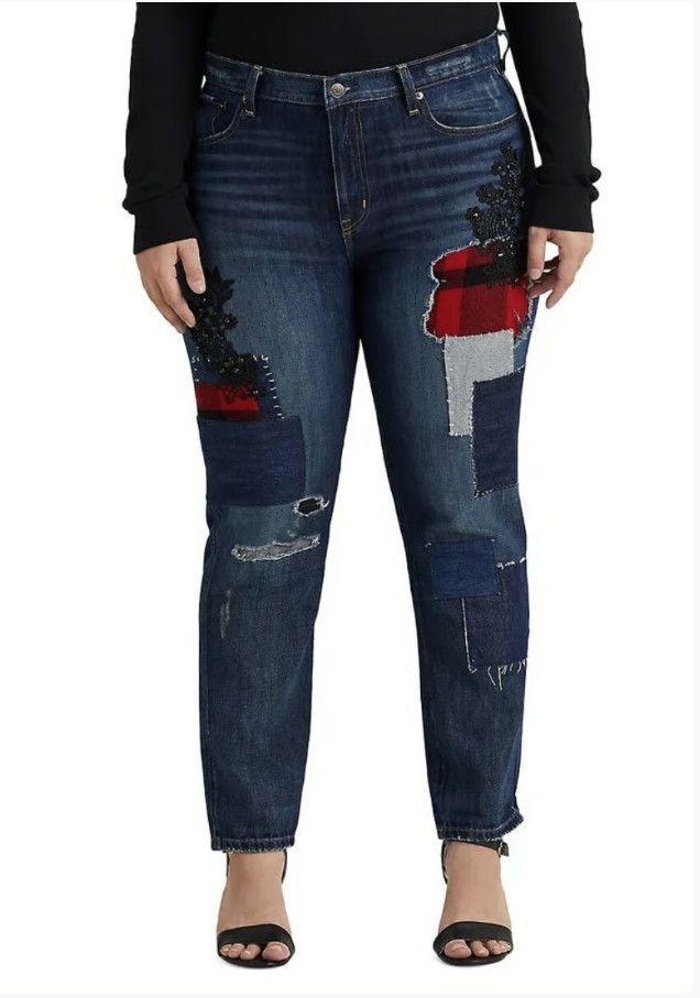 Polo Ralph Lauren LAUREN Ralph Lauren Patchwork Tapered Ankle Jeans Bianca 20W Size 42" / US 20 - 1 Thumbnail