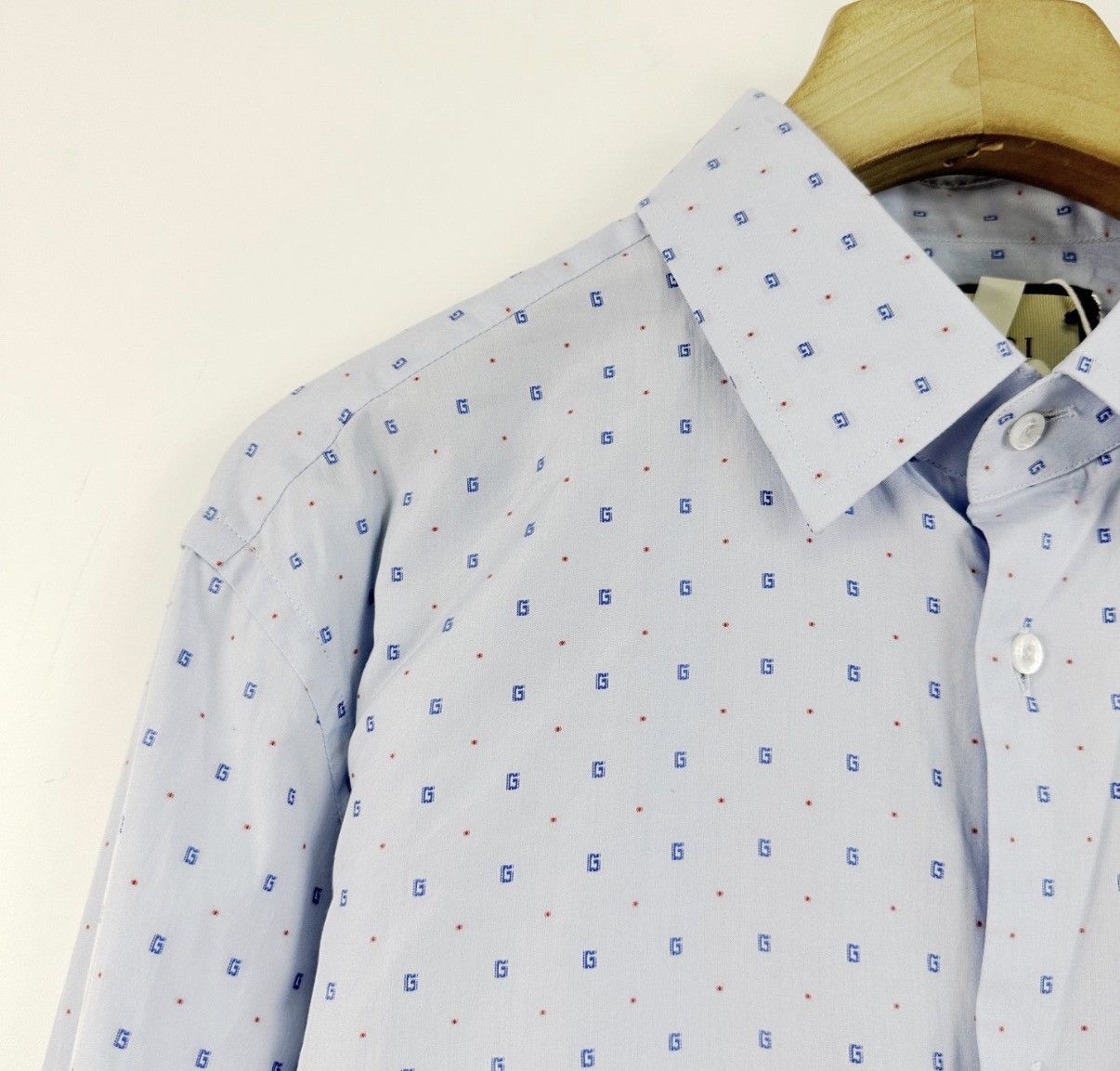 Gucci Gucci Light Blue Lapel Embroidered G Long Sleeve Shirt K12 Size US XS / EU 42 / 0 - 4 Thumbnail