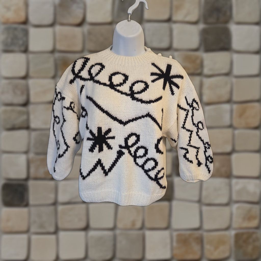 Vintage VINTAGE Jennifer Reed Sweater Womens Small Abstract Knit Crew Neck Long Sleeve Pullover White 80s 90s Size S / US 4 / IT 40 - 1 Thumbnail