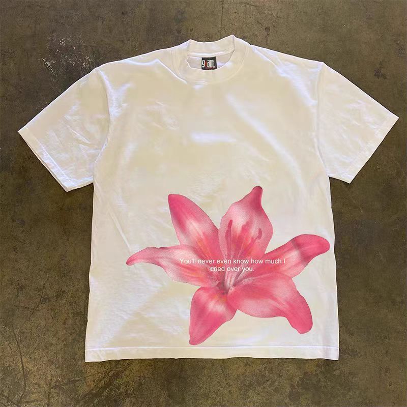 Vintage White street retro floral print cotton t-shirt Size US M / EU 48-50 / 2 - 1 Thumbnail