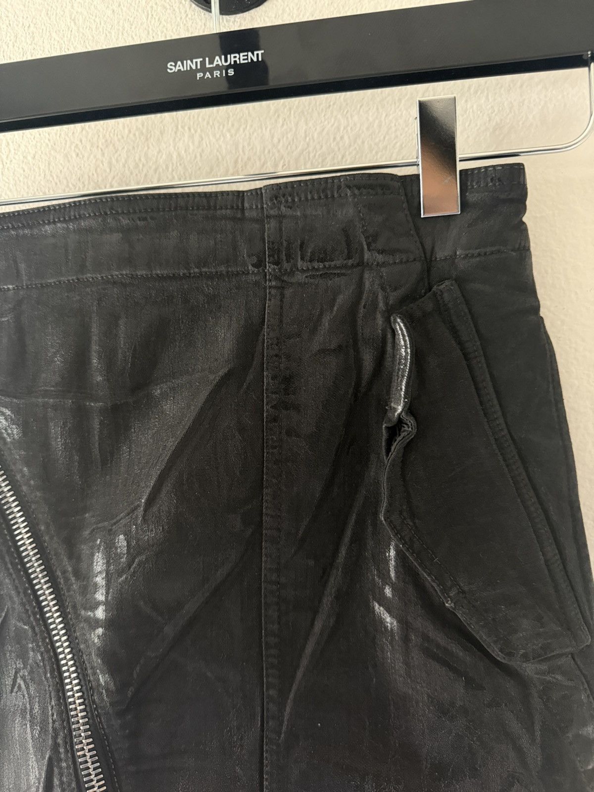 Rick Owens Foil Waxed Aircut Denim Skirt S Size 27" / US 4 / IT 40 - 2 Thumbnail