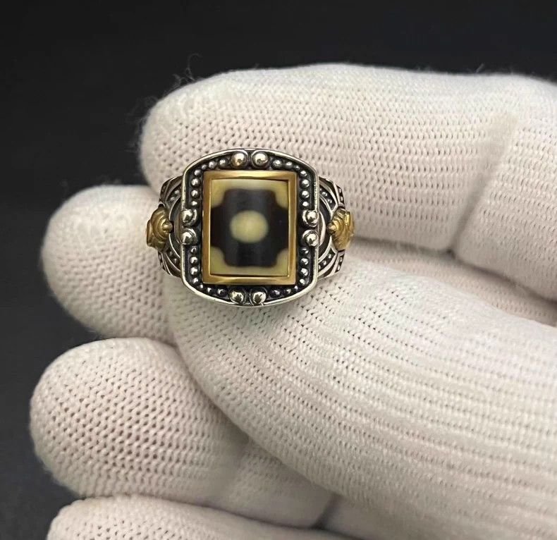 Vintage Tibet Dzi bead Eye Ring Sterling Sliver Rings🔥🔥🔥 Size ONE SIZE - 2 Thumbnail