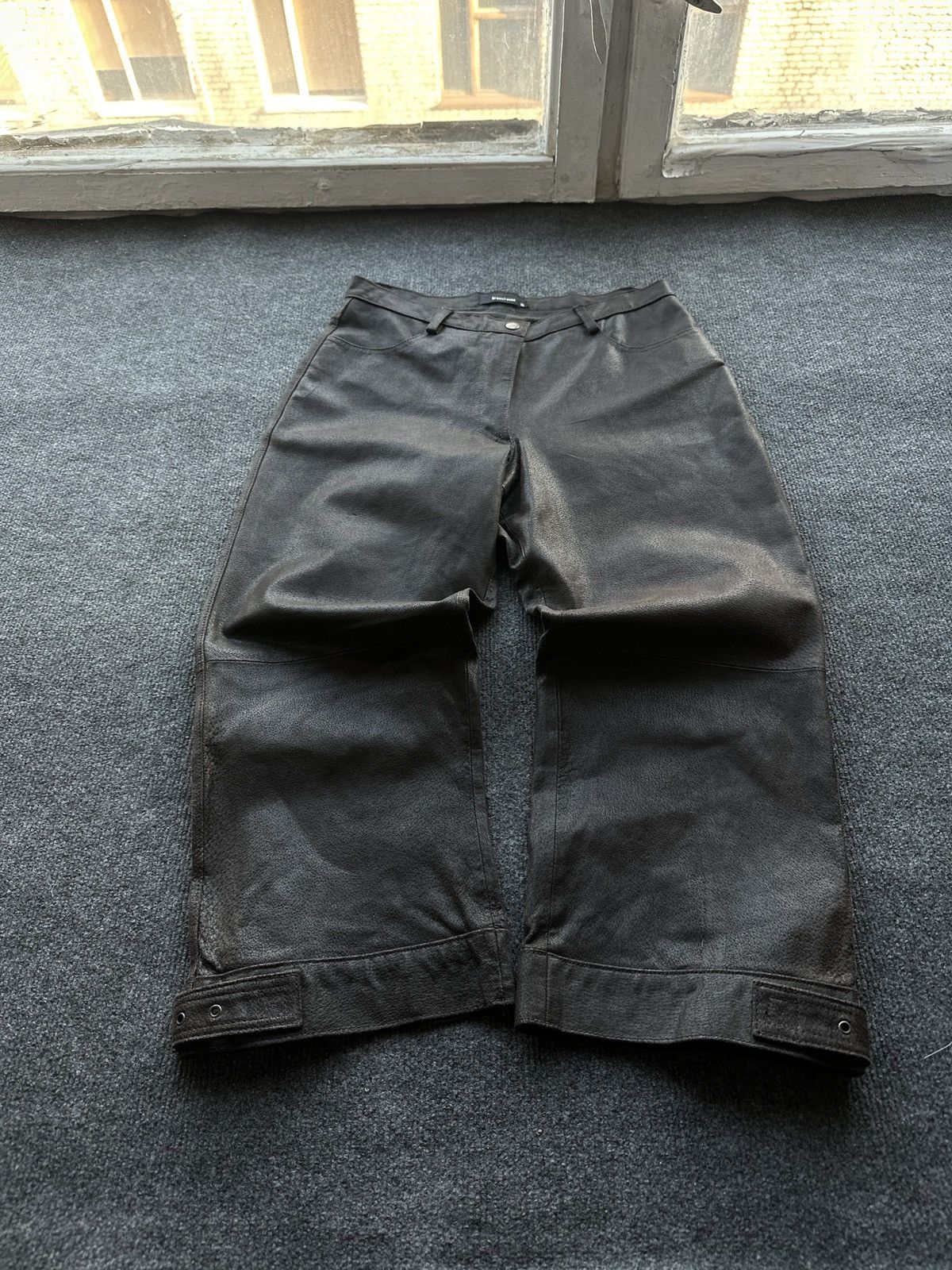Leather 🚨Vintage leather pants motorcycles dark brown LUXURY Y2K Size 29" - 2 Thumbnail