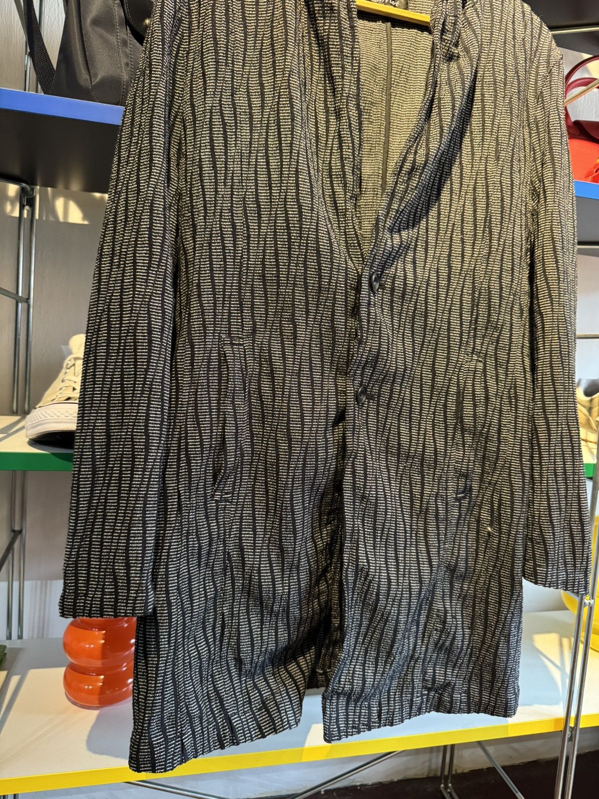 Tornado Mart Vintage TornadoMart Tribal-Stripe Wrinkled Pleated Coat Size US L / EU 52-54 / 3 - 3 Thumbnail