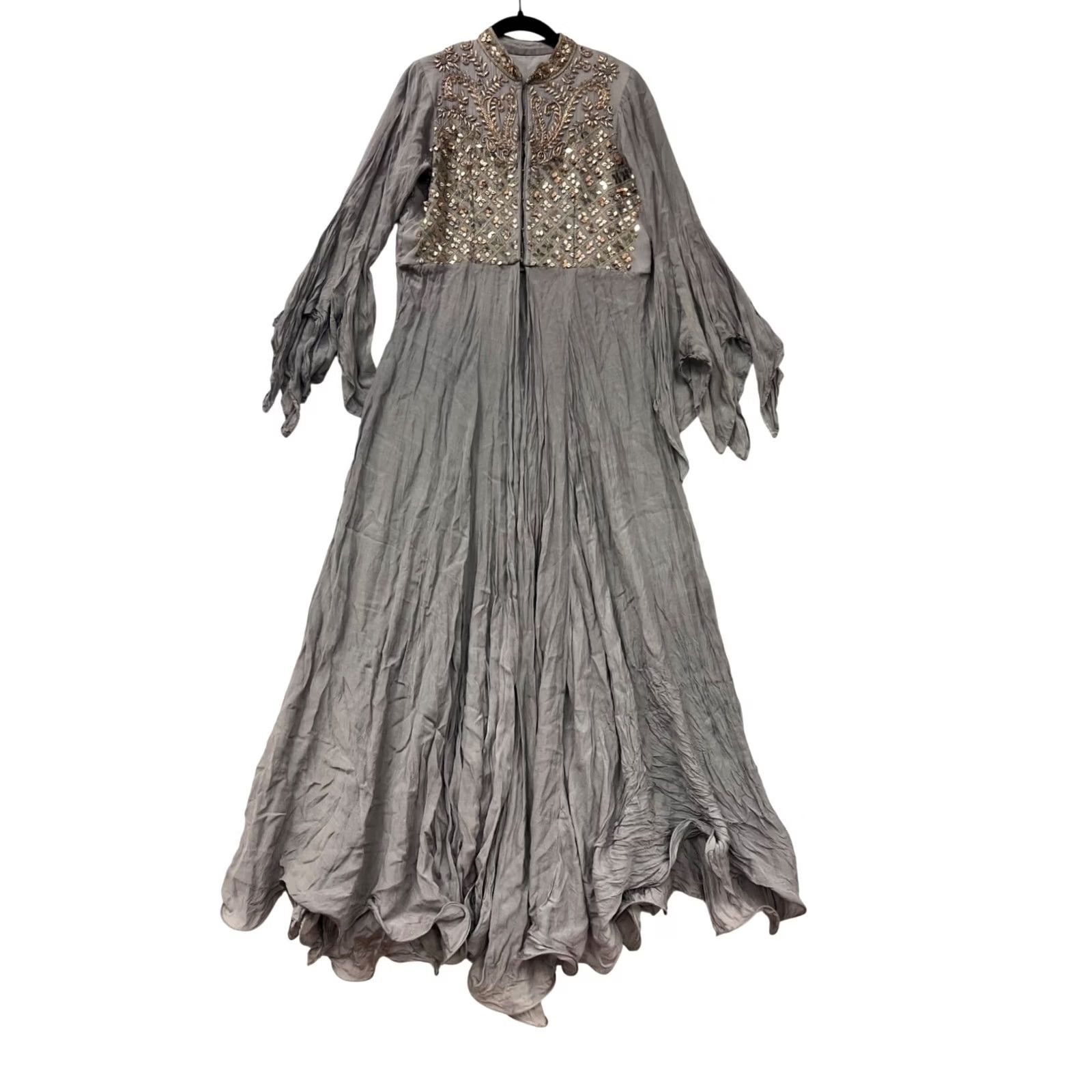 Bell Unbranded Gray Maxi Dress Unisex Adults XL Long Embroidered Bell Sleeve Sequins Gown Anarkali Fashion Size XL / US 12-14 / IT 48-50 - 2 Thumbnail