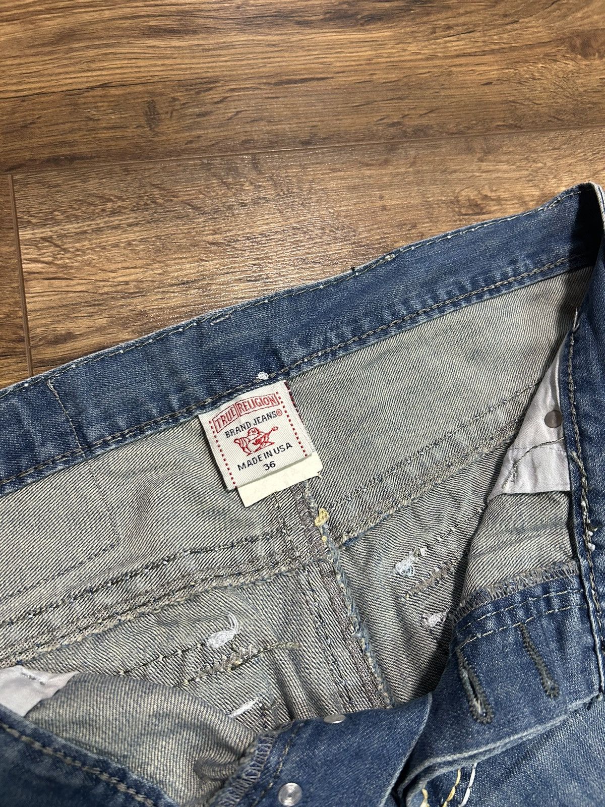 Japanese Brand × True Religion Vintage Y2K True Religion wide leg distressed shorts Size US 36 / EU 52 - 5 Thumbnail