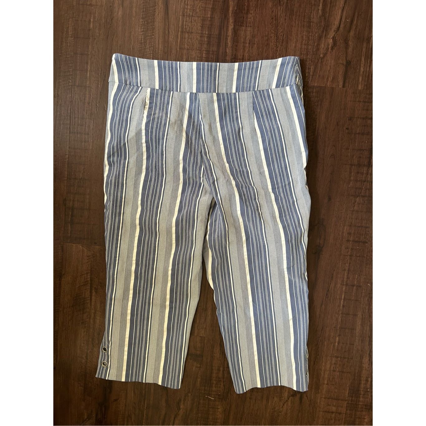 Review HIVIEW Blue White Stripe Pull-on Capri Pants, Size 14P Petit Size 36" / US 14 / IT 50 - 7 Thumbnail