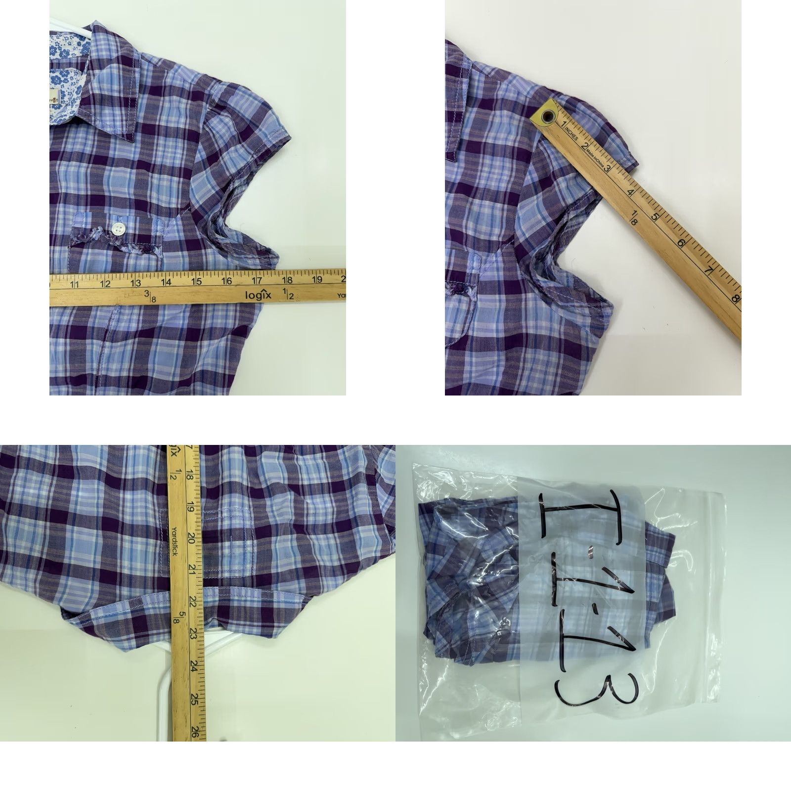 Vintage SO Blouse Shirt Purple Plaid Cap Sleeve Collared 2000s Y2K Women Regular L XS? Size L / US 10 / IT 46 - 8 Thumbnail