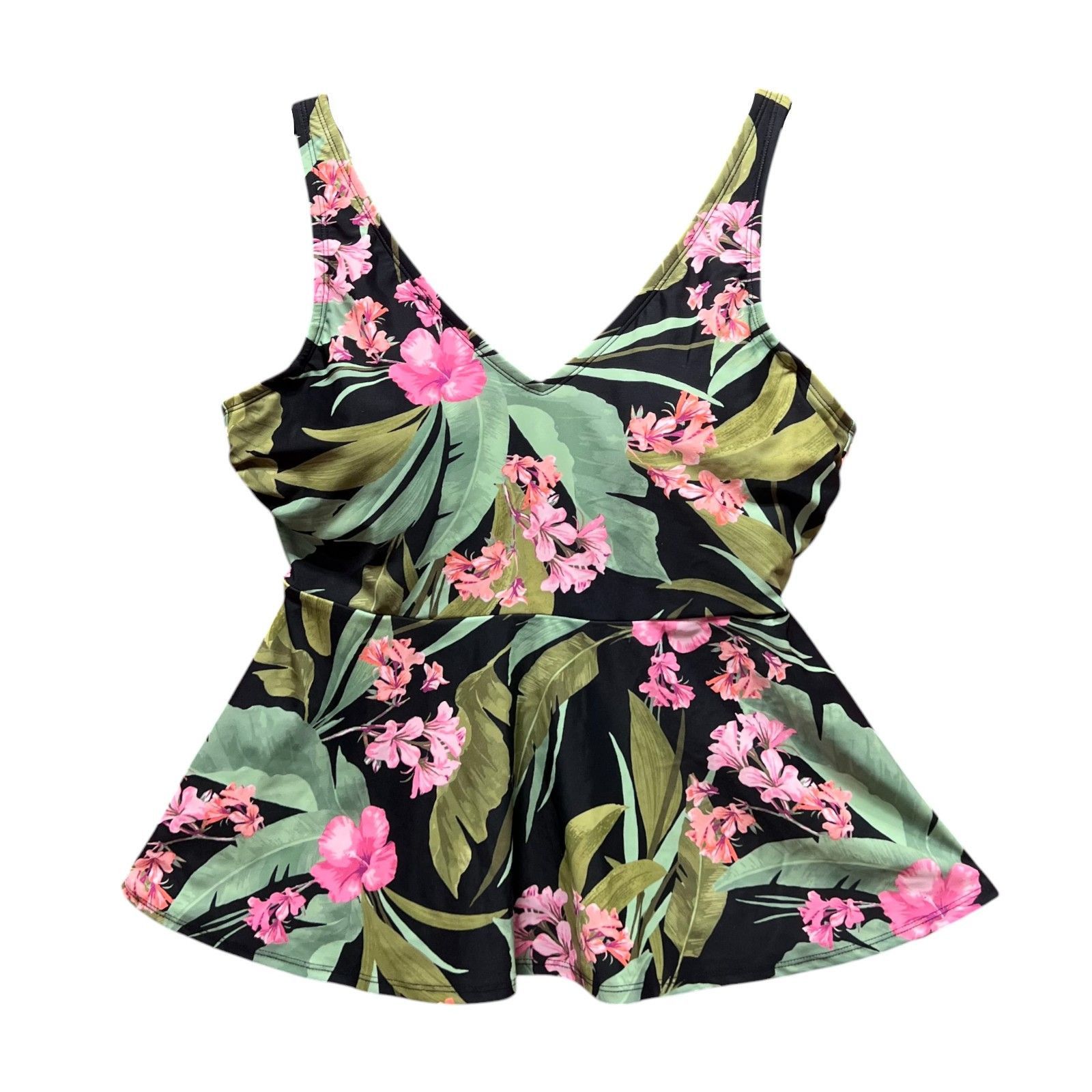 Other Kona Sol - Women's V-Neck Underwire Tankini Top - Green /Bla Size ONE SIZE - 3 Thumbnail