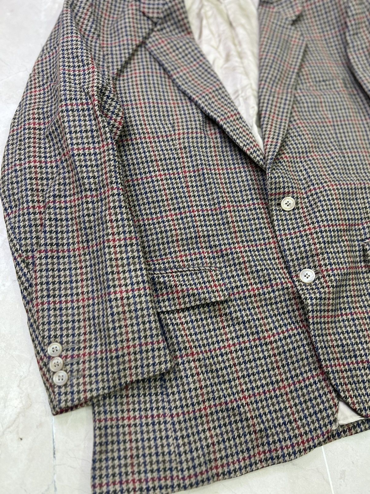 Other Vintage British Pure New Wool Houndstooth Tweed Blazer Size 50R - 4 Thumbnail