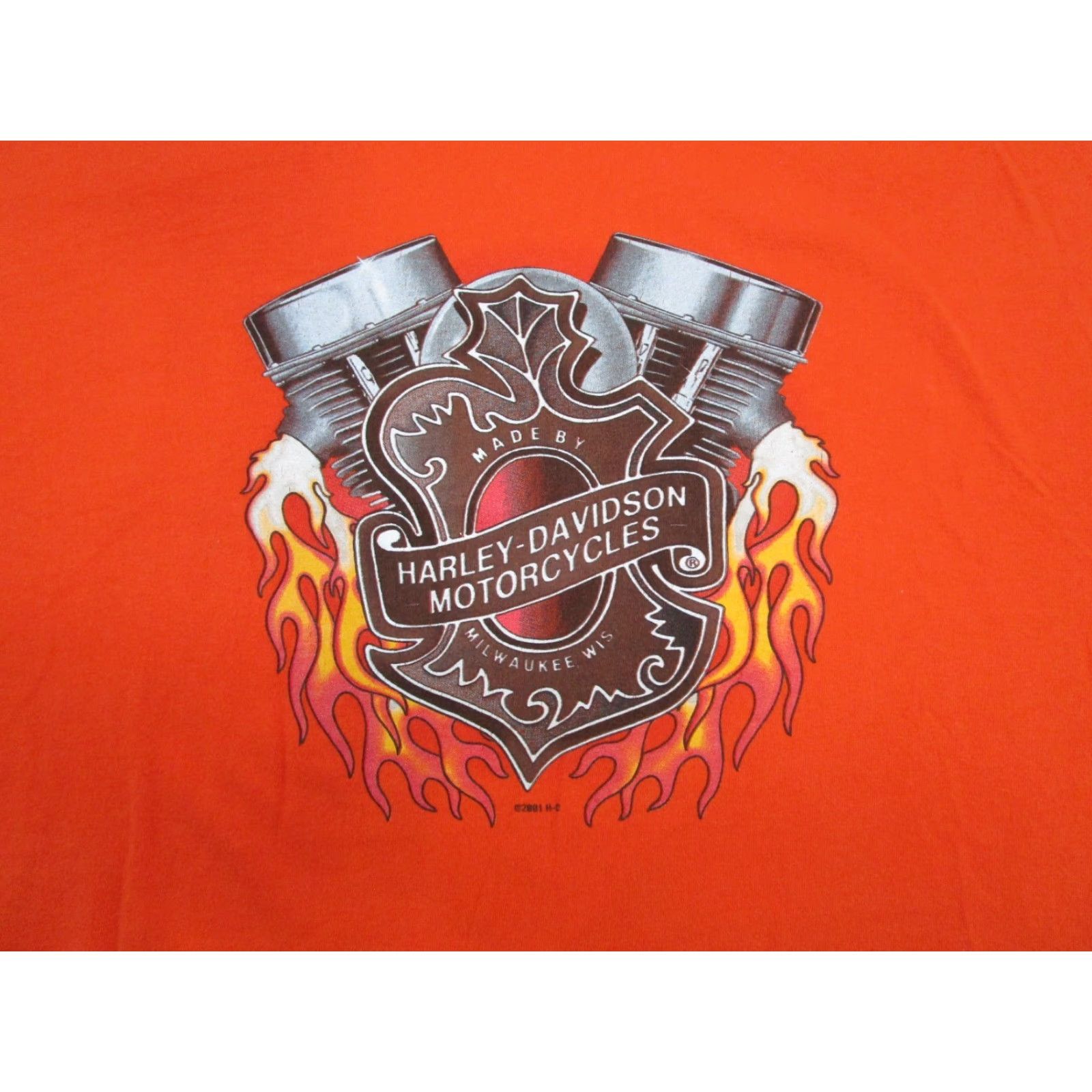 Harley Davidson VINTAGE Y2K 2001 Harley Davidson Engine Flames Double Sided Orange Shirt Size XL Size US XL / EU 56 / 4 - 2 Thumbnail