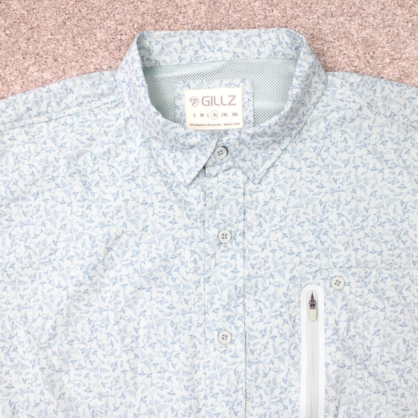 Vintage Gillz AOP Shirt Mens XL Blue Fish All Over Print Polyester Stretch Long Sleeve Size US XL / EU 56 / 4 - 6 Thumbnail
