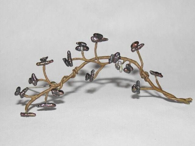 Designer Abstract Brass and Grey Freshwater Pearl Tree Branch Pin Size ONE SIZE - 1 Thumbnail