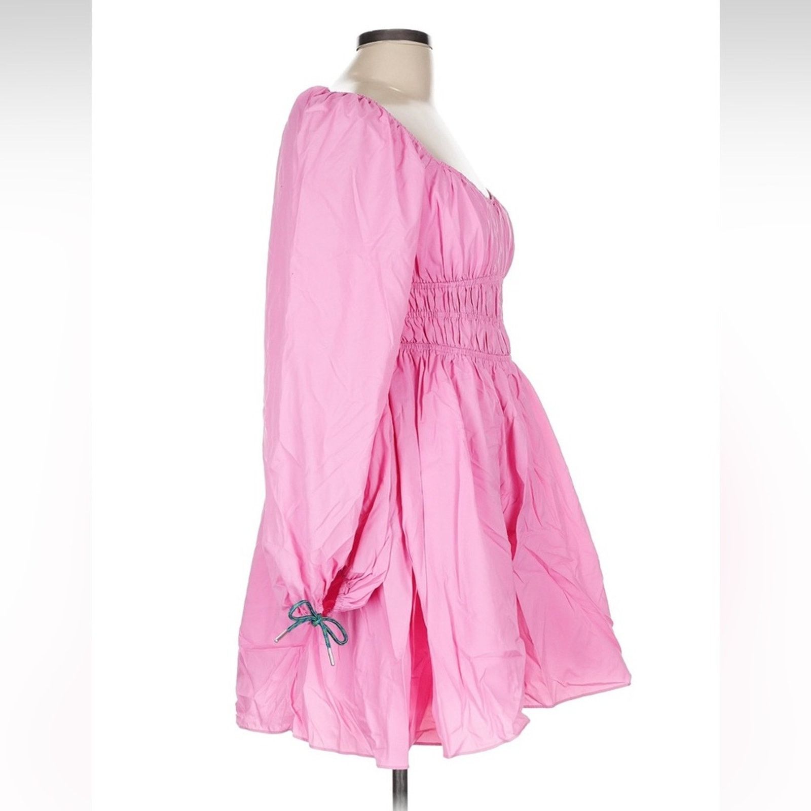 Staud STAUD Bow Mini Dress - Size Large - Bubblegum Pink Size L / US 10 / IT 46 - 8 Thumbnail