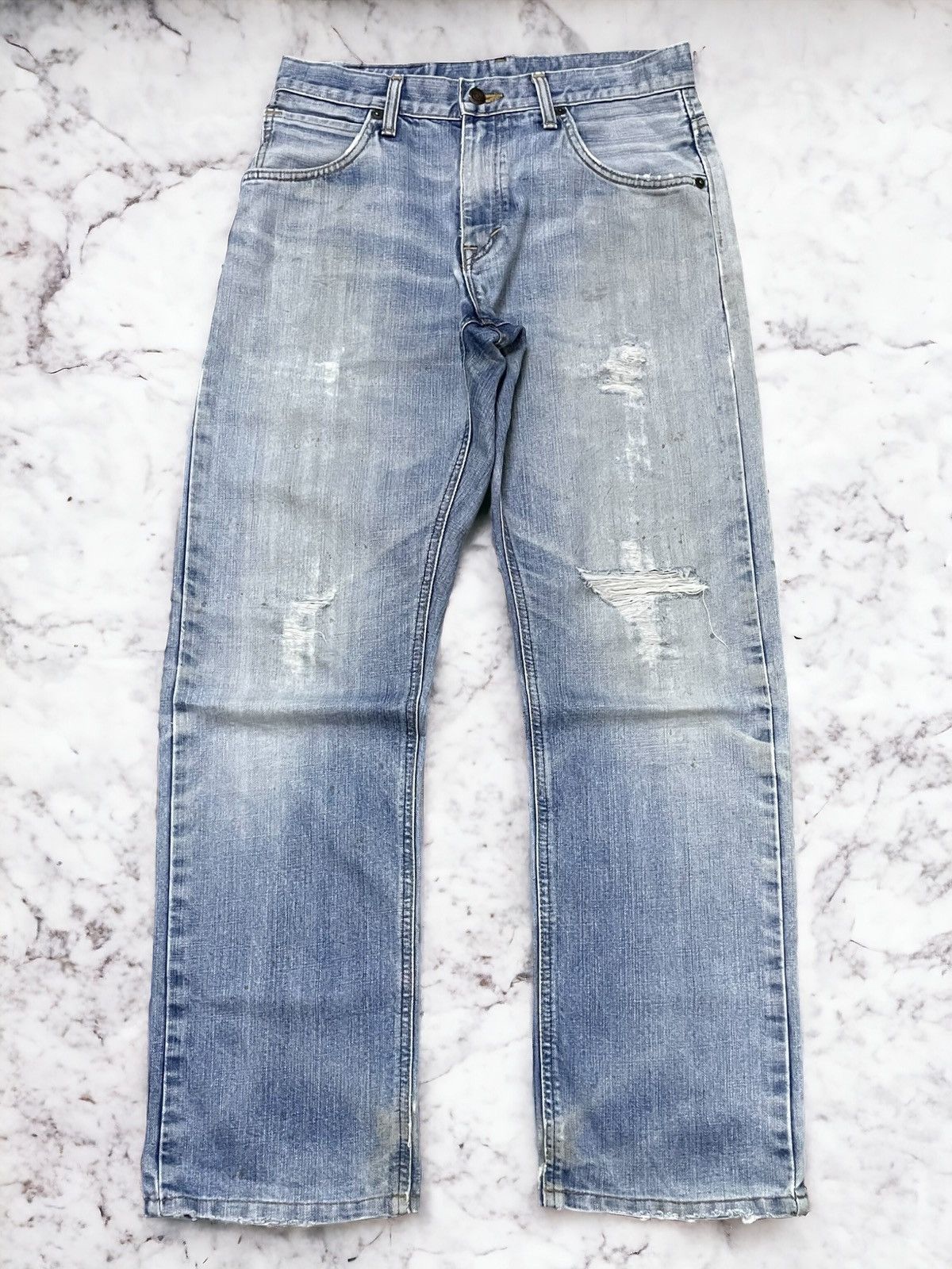 Edwin × Vintage Edwin XV Light Wash Distressed Straight Jeans Size US 30 / EU 46 - 1 Thumbnail