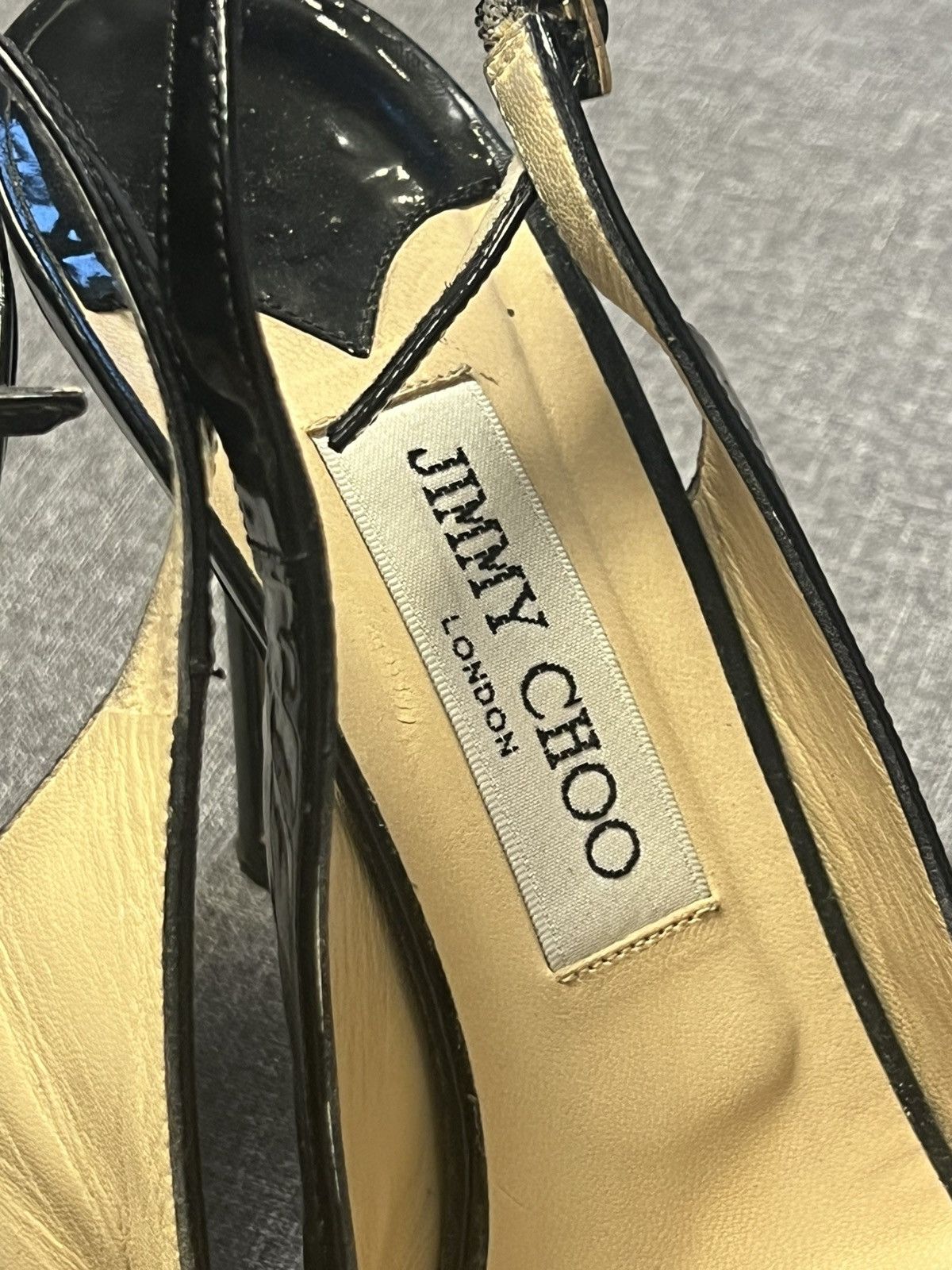 Jimmy Choo Jimmy Choo Black Patent Leather Slingback Heels Peep Toe Size US 8.5 / IT 38.5 - 5 Thumbnail