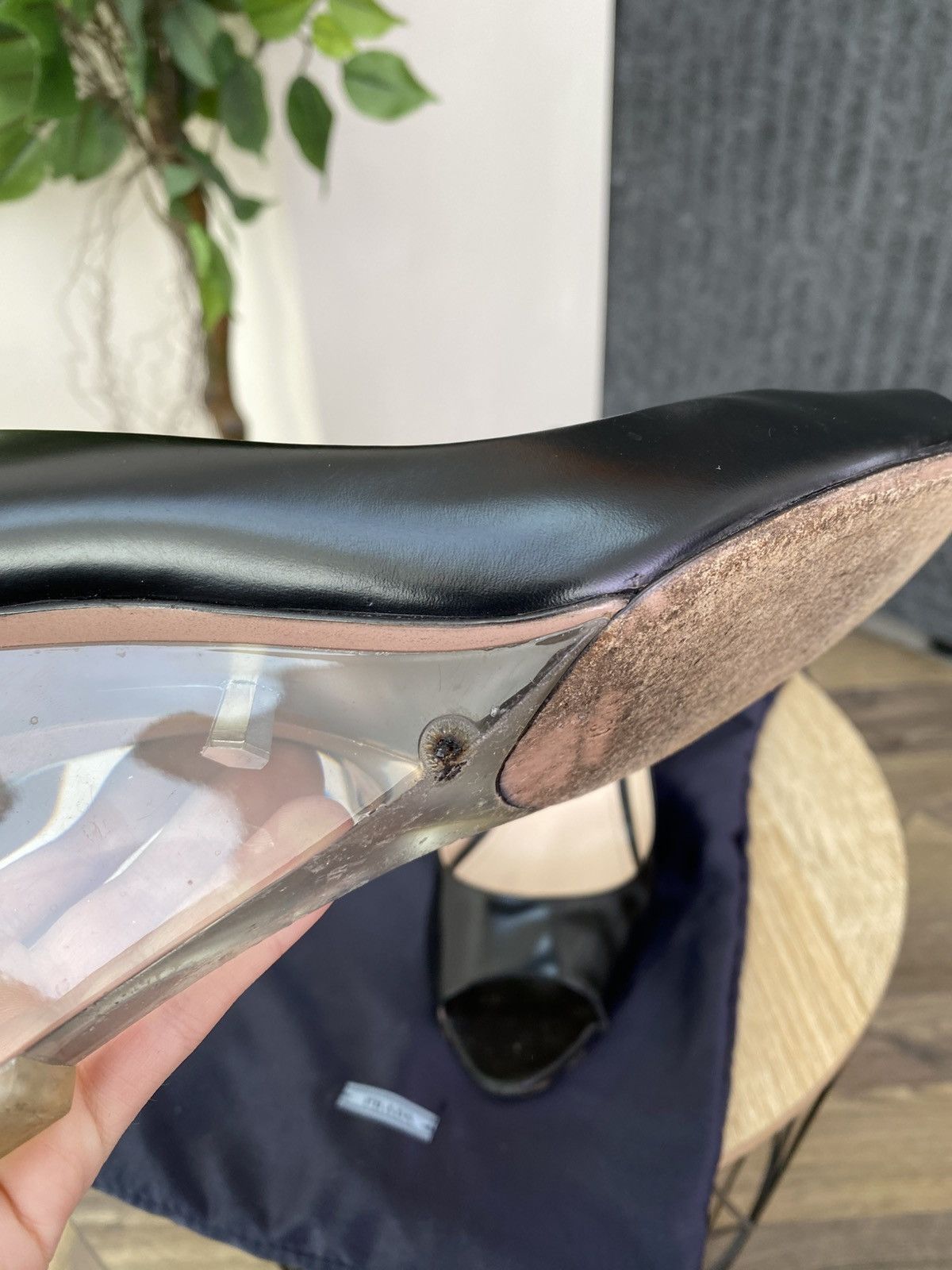 Prada VINTAGE PRADA BLACK LEATHER PLEXIGLASS WEDGE HEELS Size US 9 / IT 39 - 8 Thumbnail