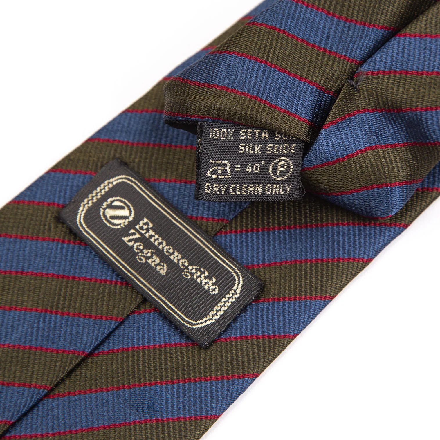 Dries Van Noten Silk Regimental Tie in Khaki Blue Size ONE SIZE - 8 Thumbnail