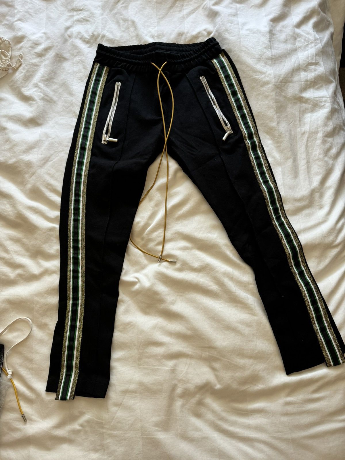 Rhude Traxedo Pants with Green/Gold tape
