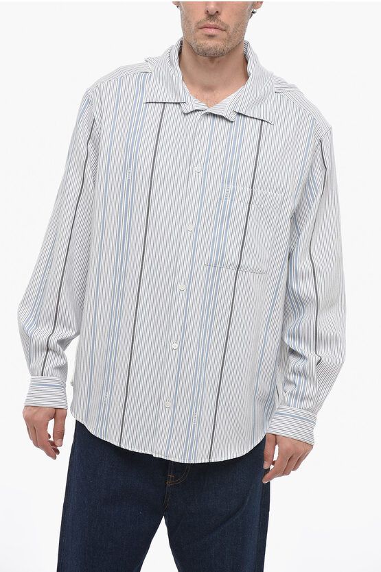 image of Loewe Two-Toned Striped Shirt With Hood in Blue, Men's (Size Medium)