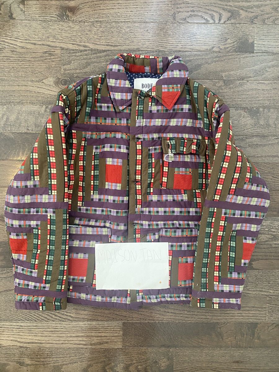image of Bode Plaid Log Cabin Quilt Jacket in Purple, Men's (Size Large)