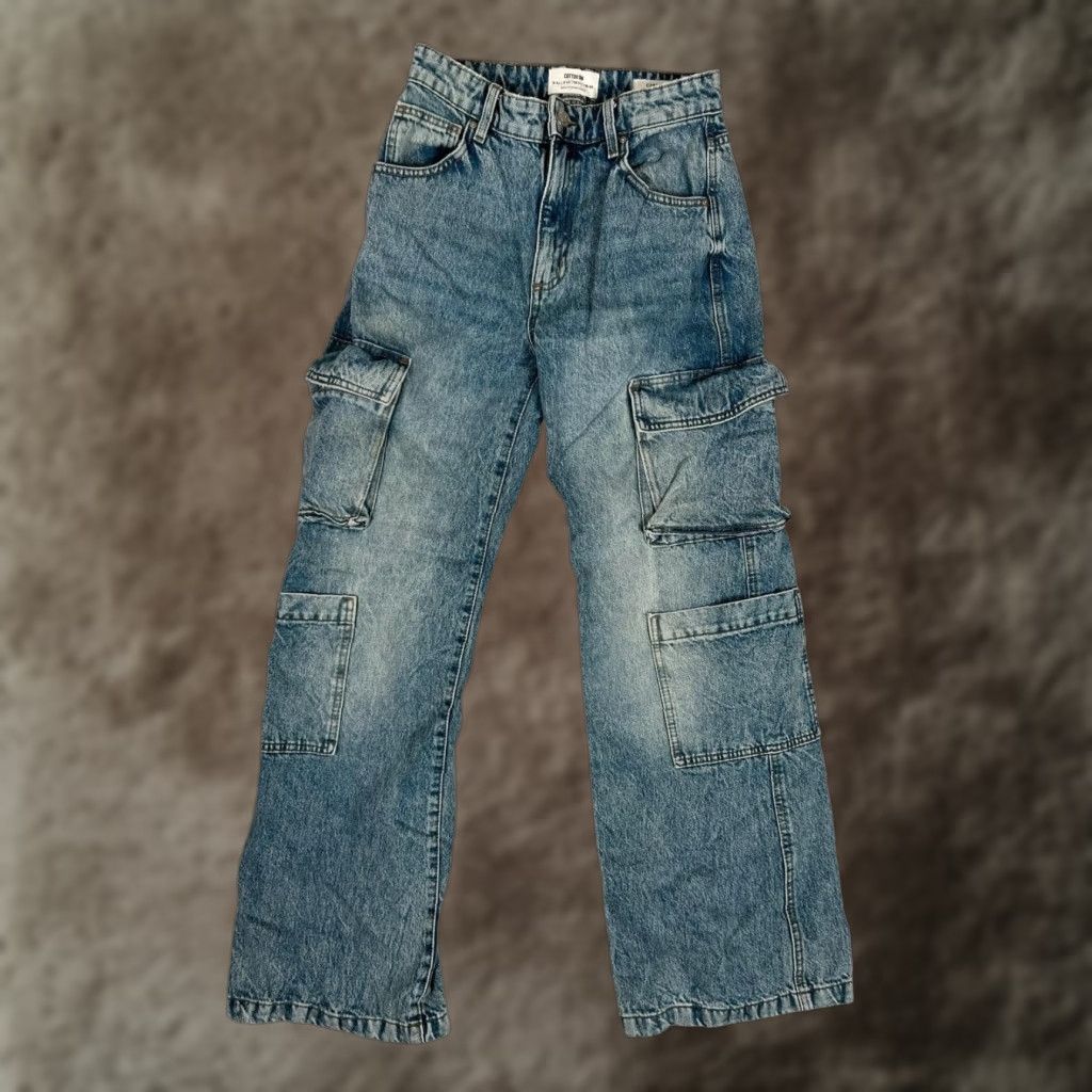Cotton On Cotton On Cargo Wide Leg Jeans Womens 4 Blue Medium Wash Denim Baggy Size 27" / US 4 / IT 40 - 1 Thumbnail