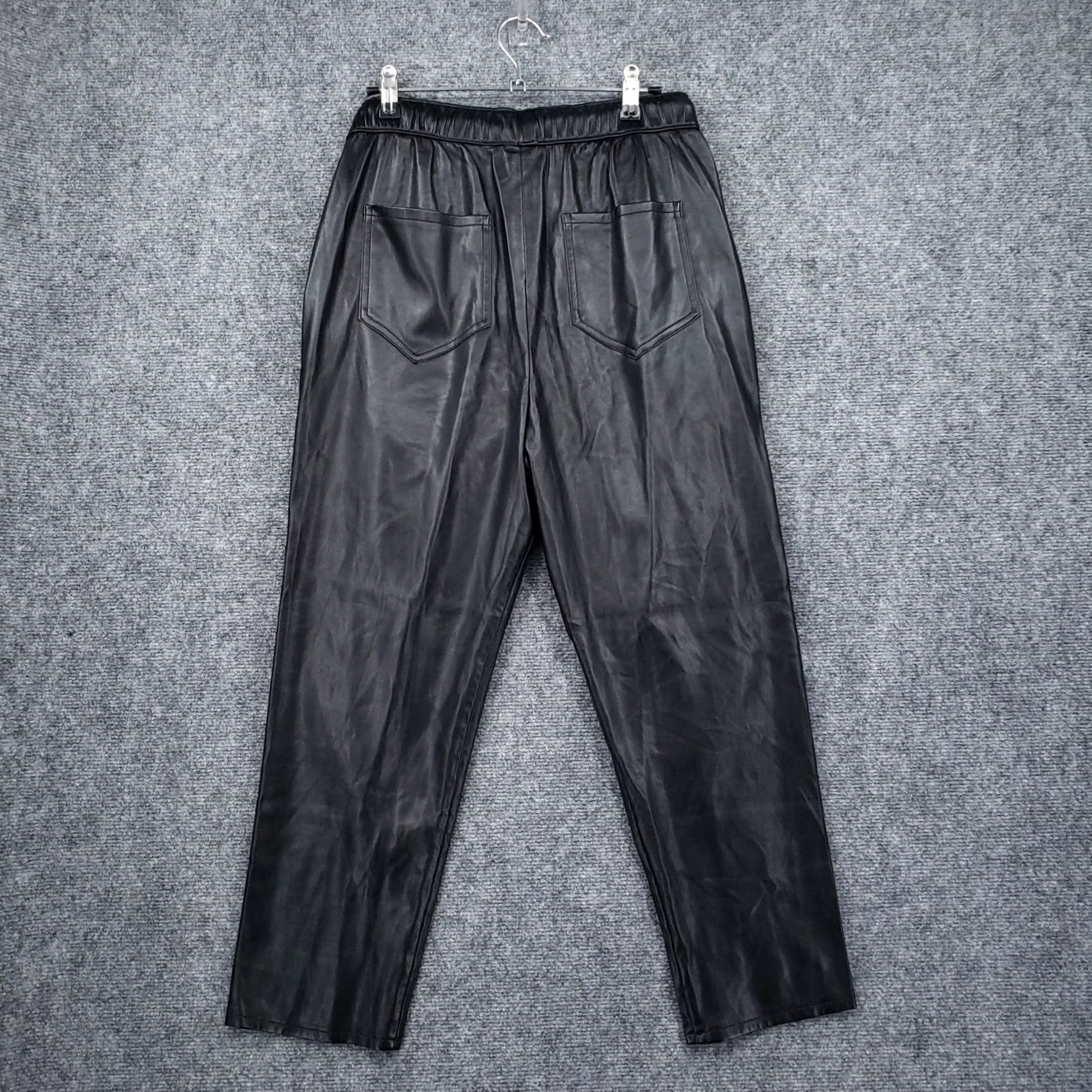 Zara Zara Pants Women S Small Black Faux Leather Crop Drawstring Straight Leg Hi Rise Size 28" / US 6 / IT 42 - 2 Thumbnail