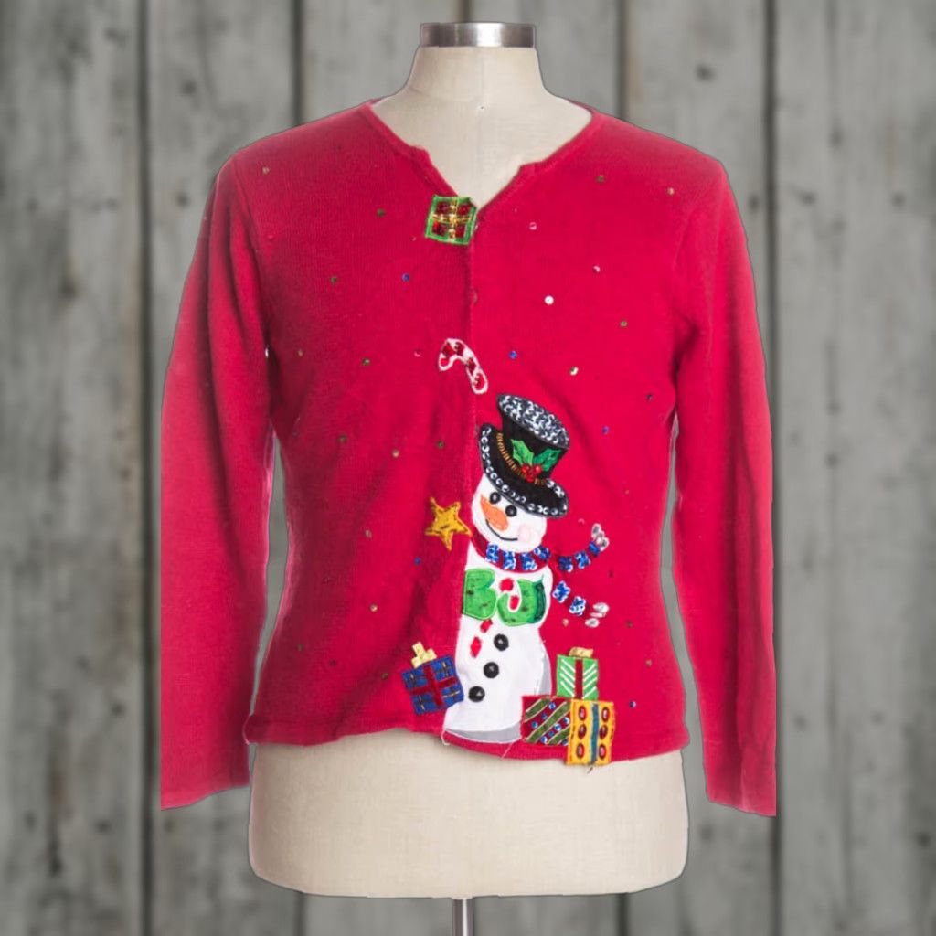 Vintage VINTAGE Chadwick's Red Ugly Christmas Cardigan Shirt Womens/Mens 40” Bust 23” Length S Regular Ramie Cotton Christmas Presents Cardigan 35868 Size S / US 4 / IT 40 - 1 Preview