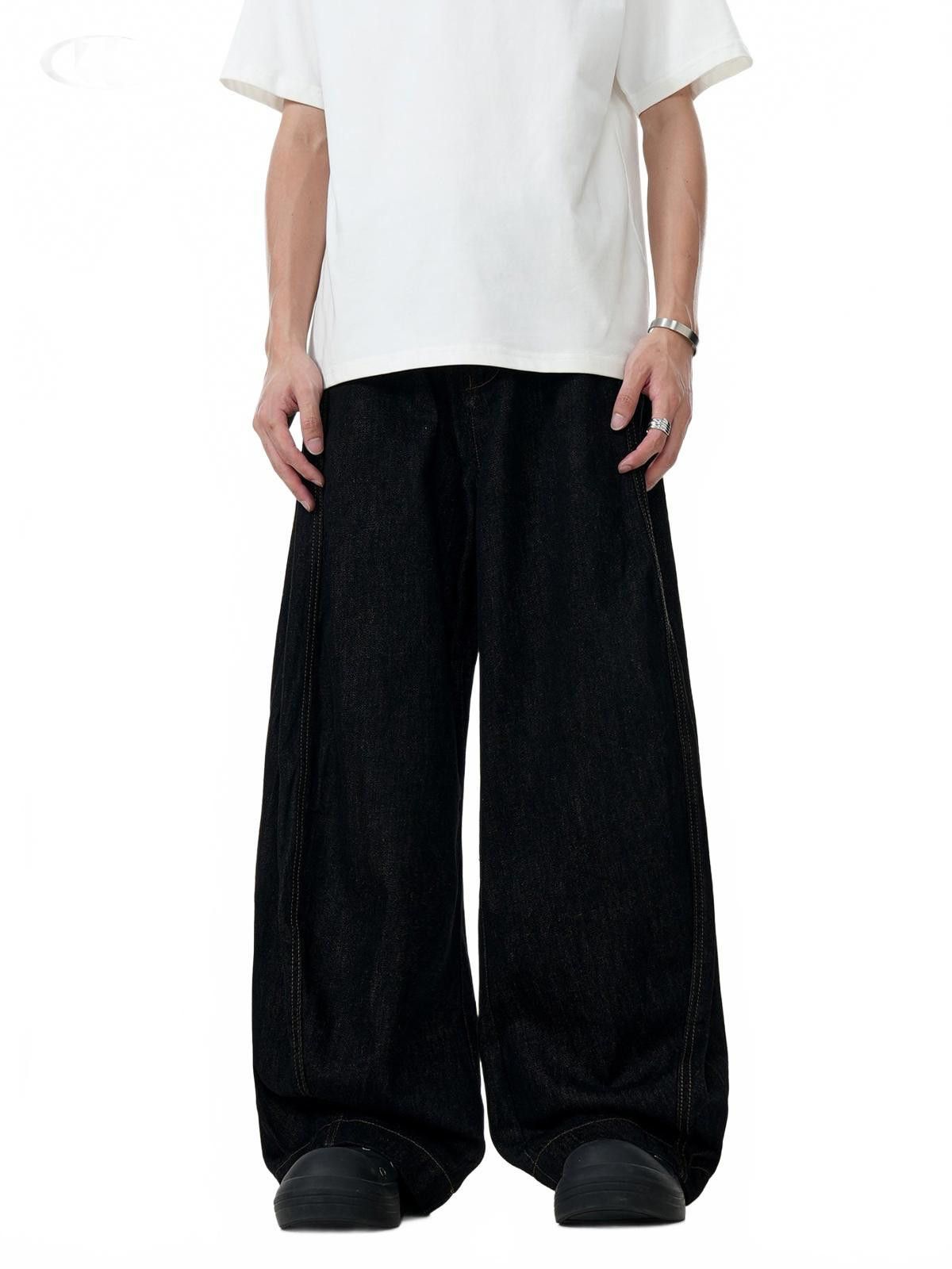 Japanese Brand Black Wide Leg Denim Jeans, Baggy Loose Fit Jeans Size US 32 / EU 48 - 2 Thumbnail