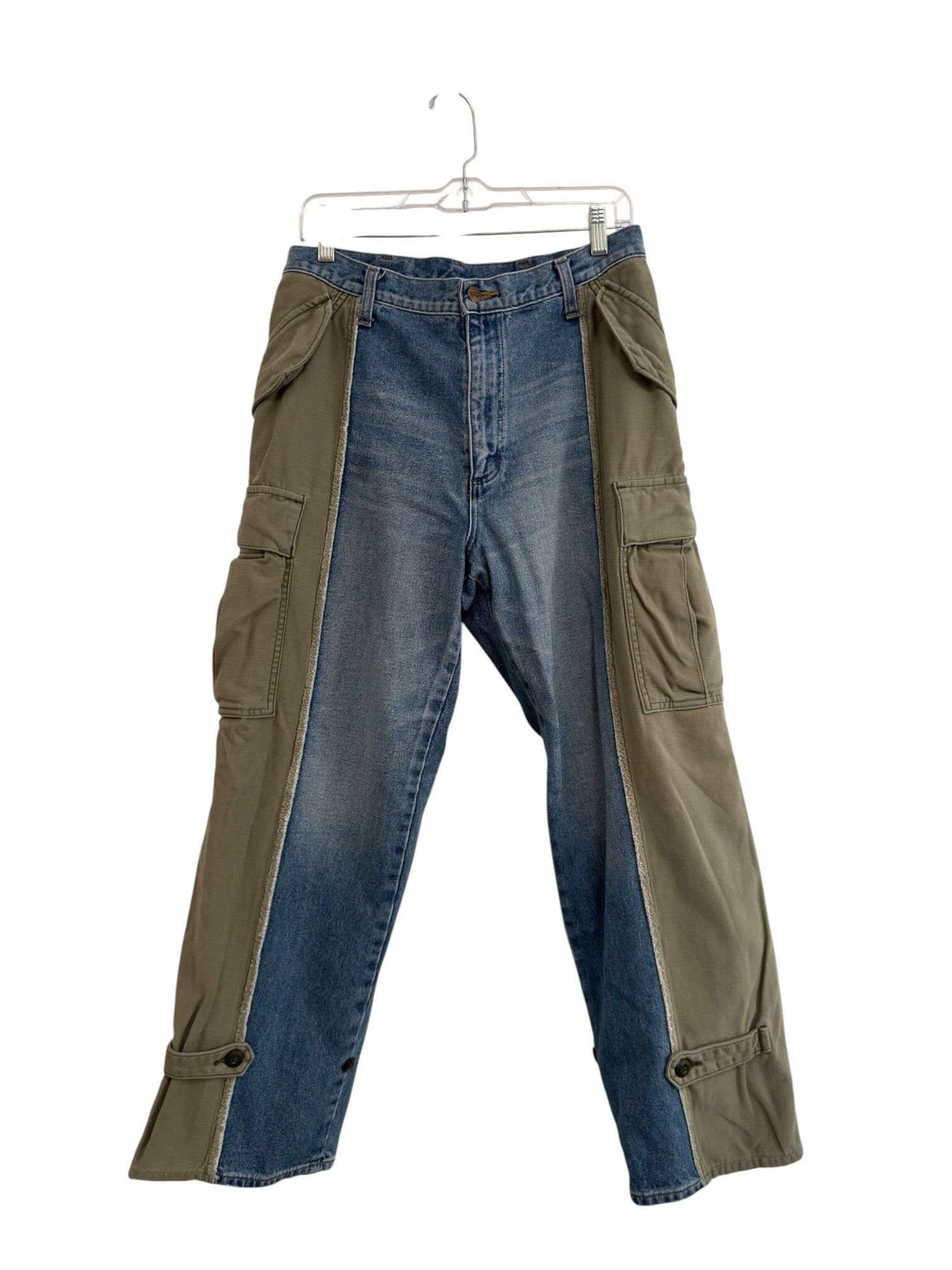 Wrangler RARE Wrangler JAPAN Reconstructed Denim Olive Cargo Pants Size US 30 / EU 46 - 2 Thumbnail