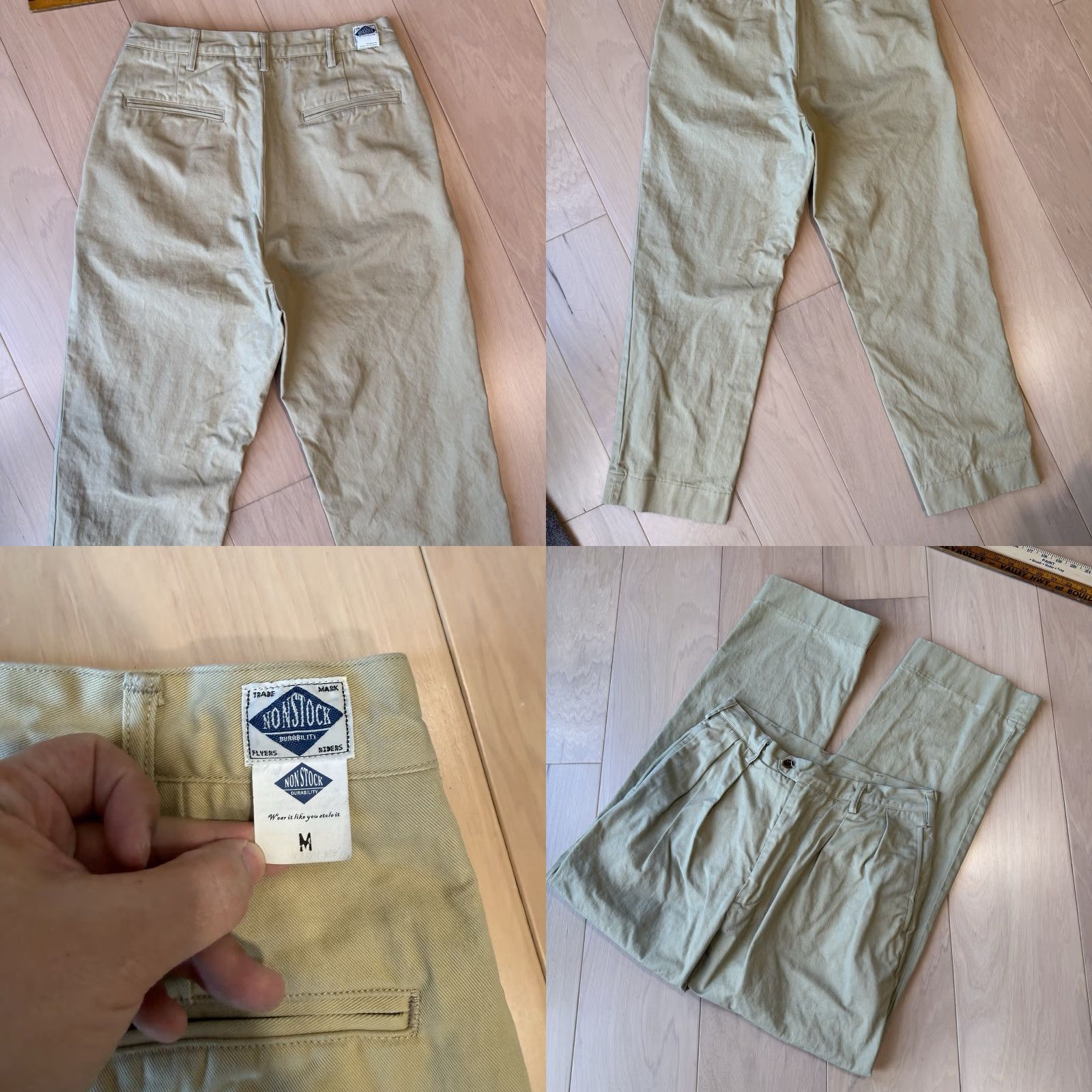 Vintage Non Stock Pleated Pants Casual Pants Men 29 Beige Cotton 5-Pocket Regular Straight USA Vintage No 90s Hipster Preppy 29x28.5 Mens Size US 29 - 8 Thumbnail