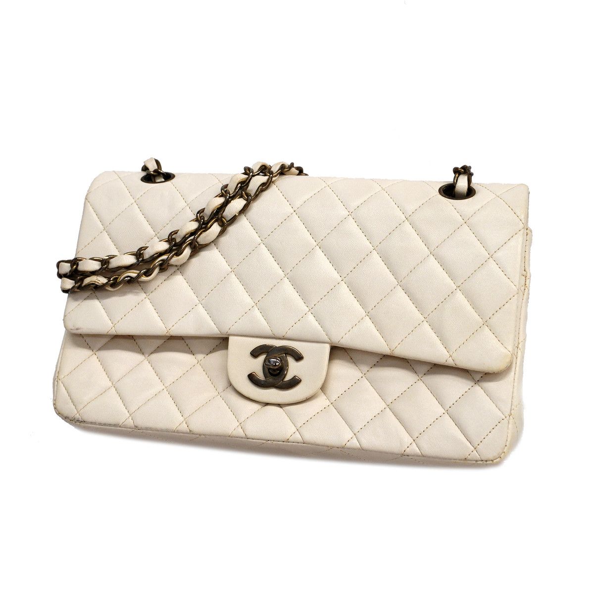 image of Chanel Shoulder Bag Matelasse Chain Lambskin White, Women's