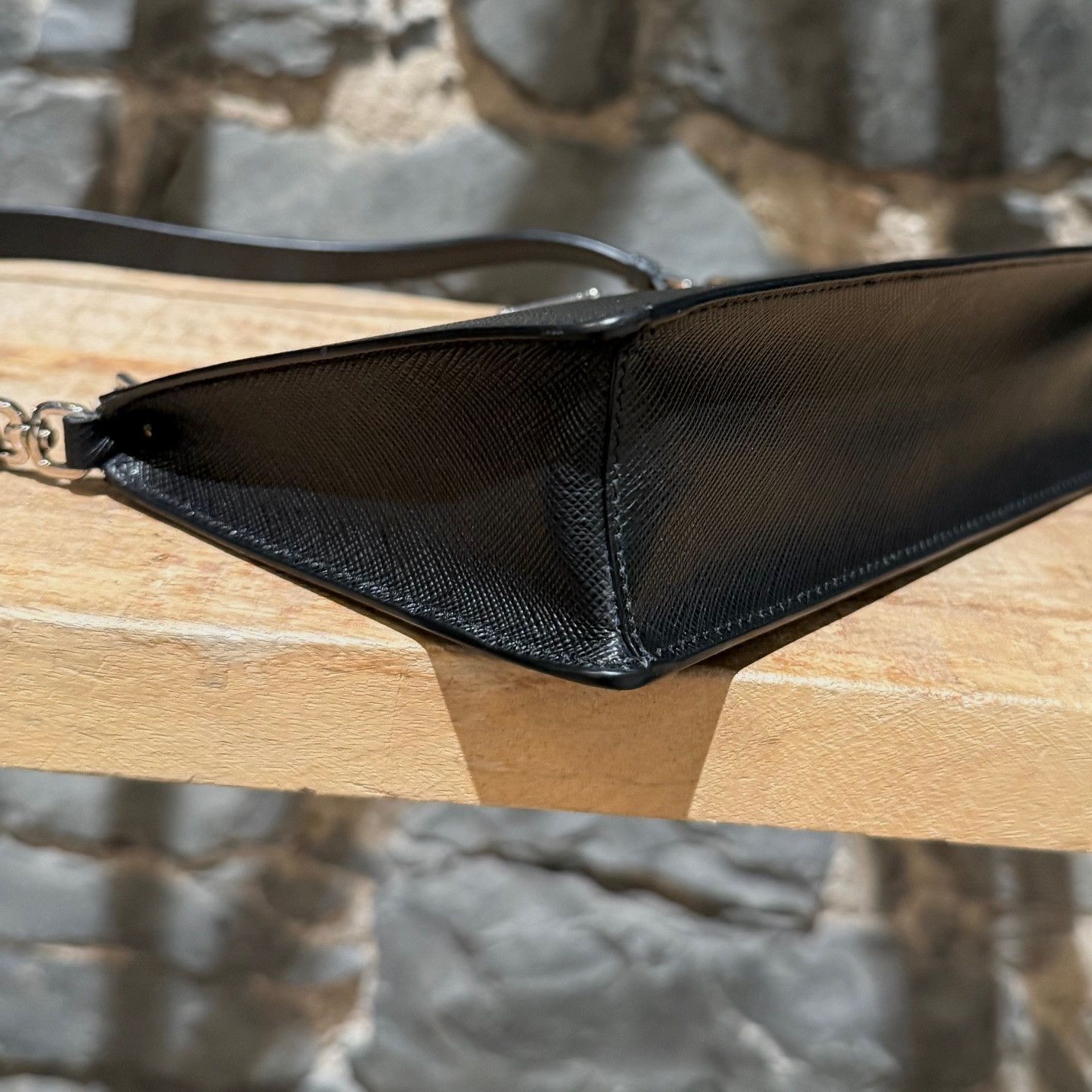 Prada Prada Black Saffiano Triangle Logo Mini Shoulder Bag Size ONE SIZE - 12 Thumbnail