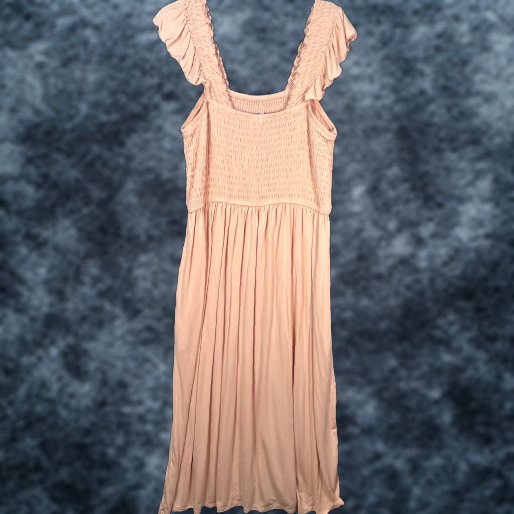 Nordstrom Nordstrom Womens XL Pink Smocked Maxi Dress Flutter Sleeves Modal Blend Shirt? Size XL / US 12-14 / IT 48-50 - 1 Thumbnail