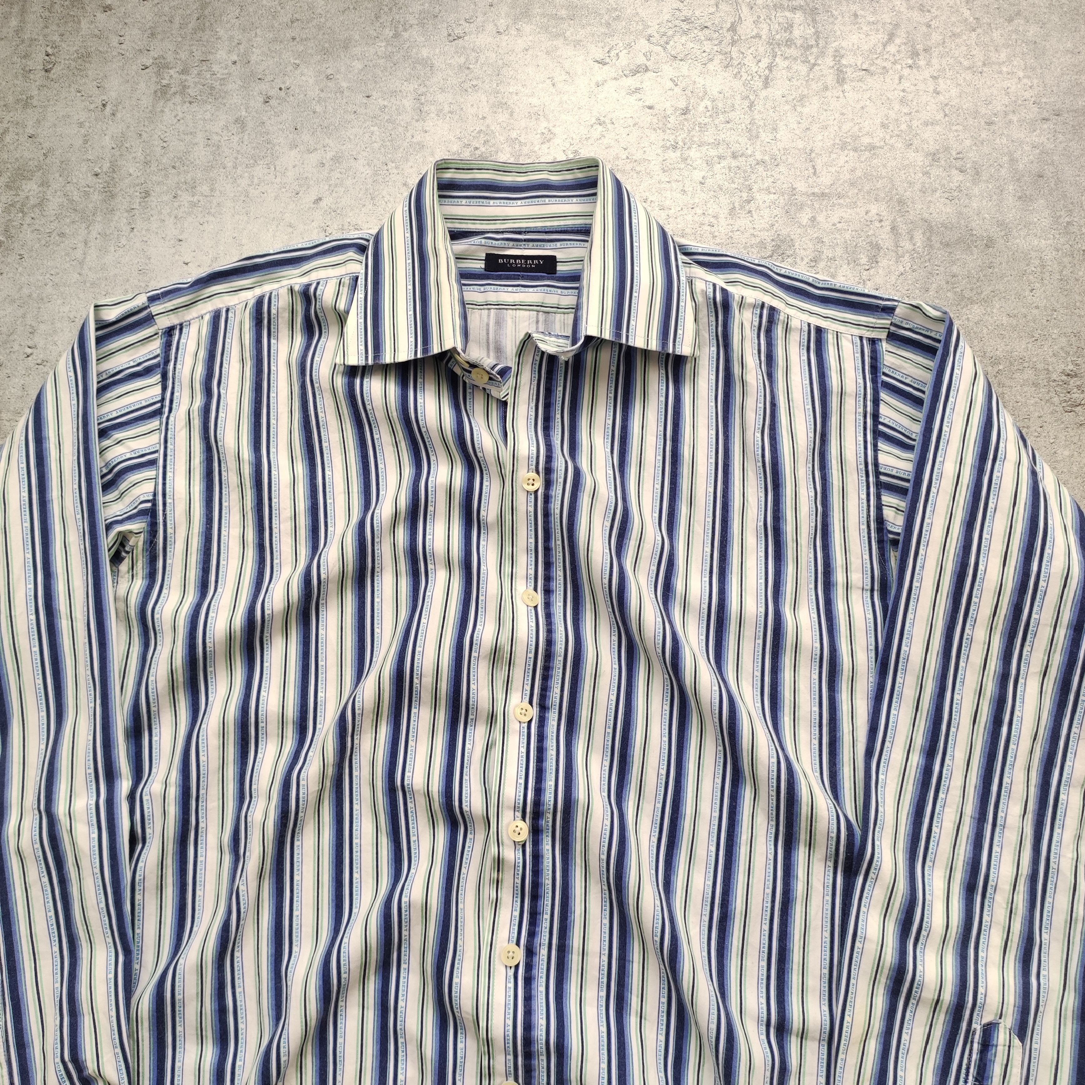 Burberry × Vintage RARE 90s Vintage Burberrys London Striped Logo Shirts Size US L / EU 52-54 / 3 - 4 Thumbnail