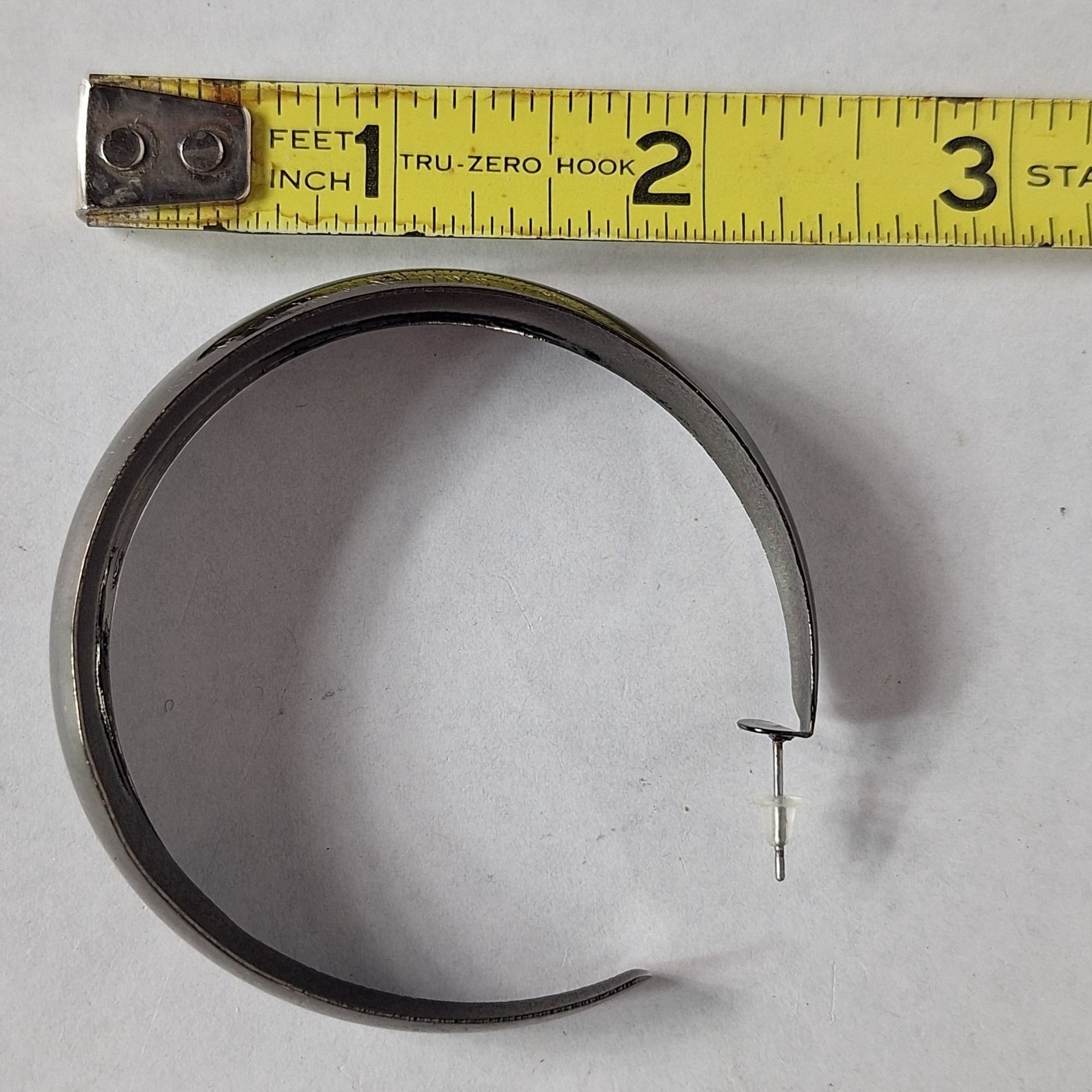 Other Gunmetal Gray Hoop Earrings Bold Wide Flat Metal Cyber Goth Size ONE SIZE - 4 Thumbnail