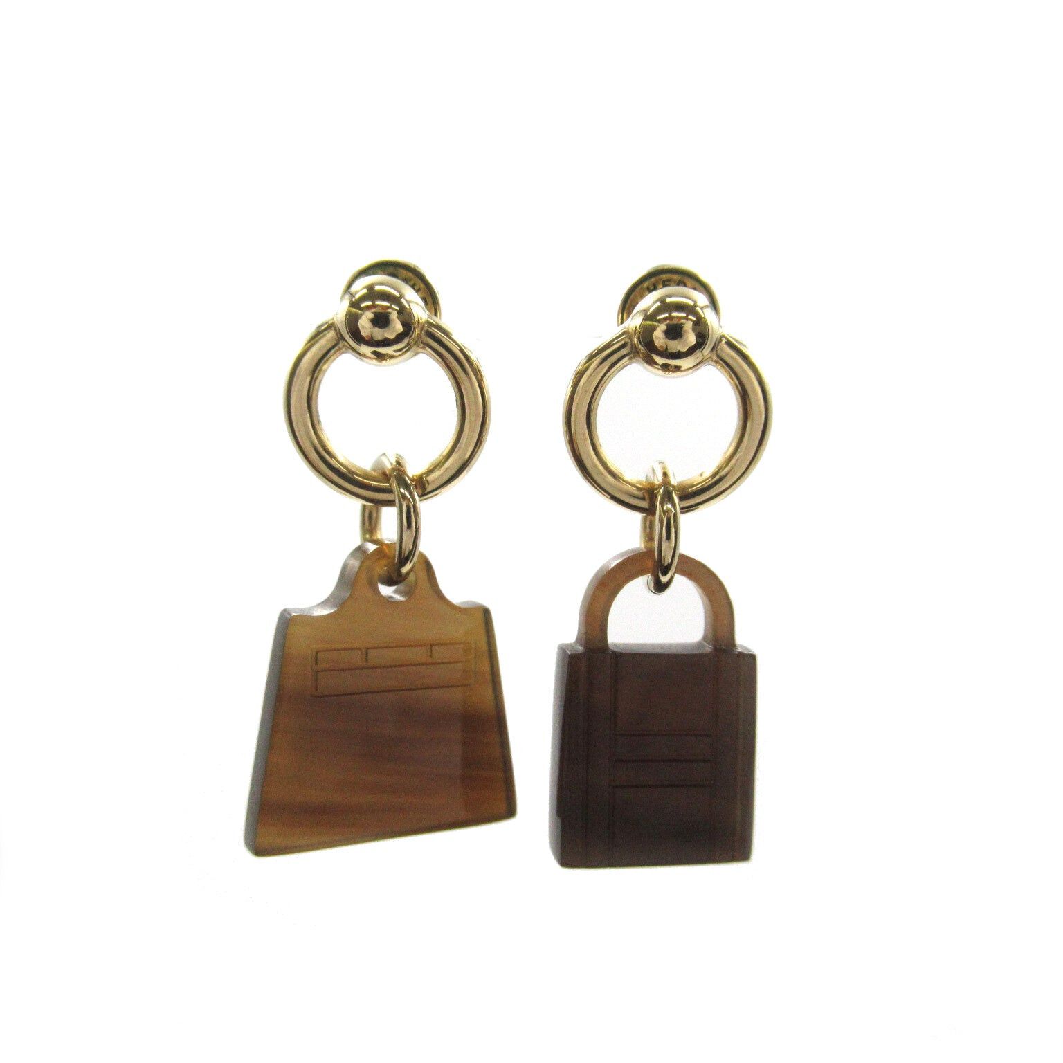 Hermes Hermes Amulet Marokkinier Kelly Padlock Earrings Gp (Gold Plated) Buffalo Horn Brown Size ONE SIZE - 1 Thumbnail