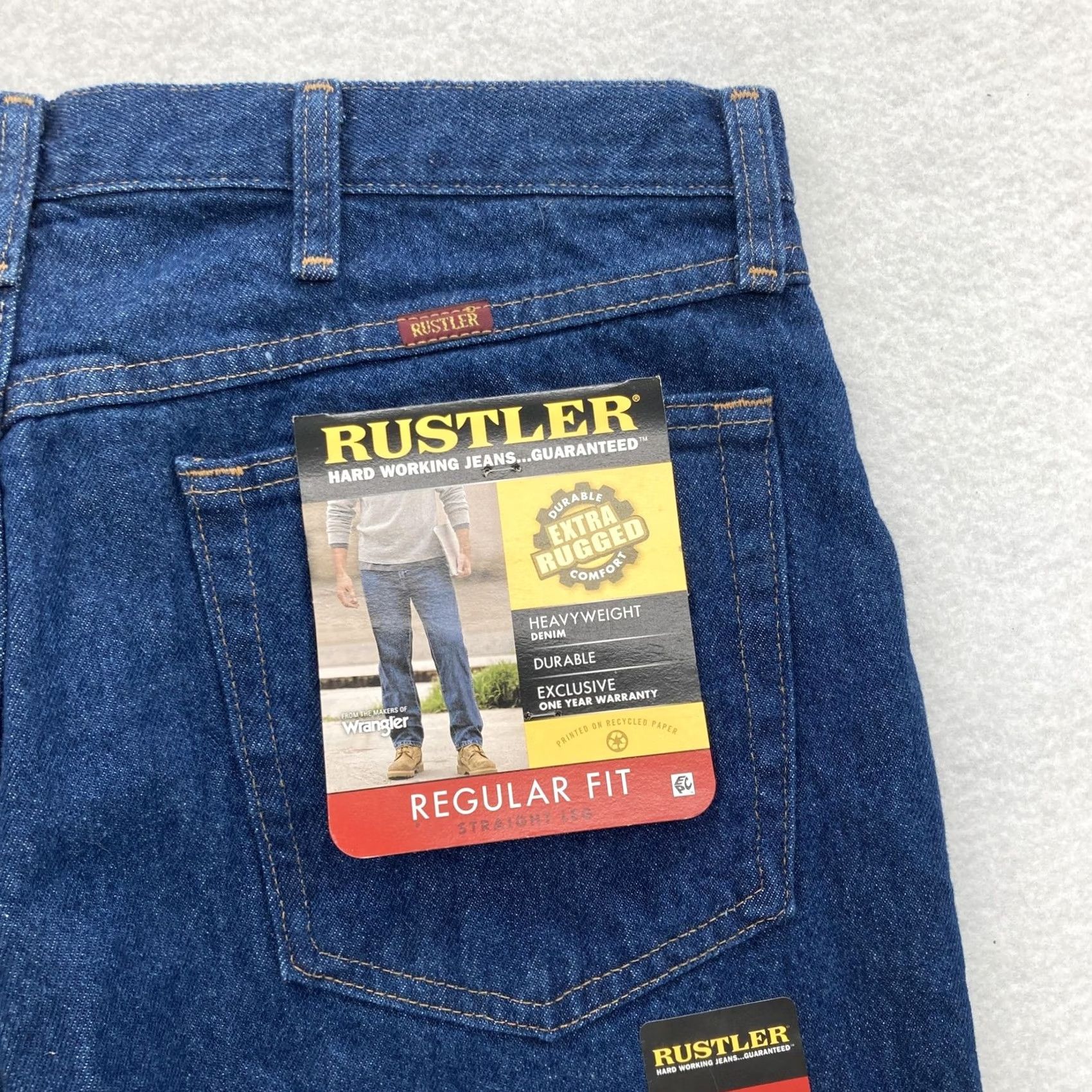 Wrangler Wrangler Rustler Jeans Mens 36x30 Blue Regular Fit Straight Workwear Y2K Denim 5-Pocket Zip Fly Belt Loops ScLos Size US 36 / EU 52 - 2 Thumbnail