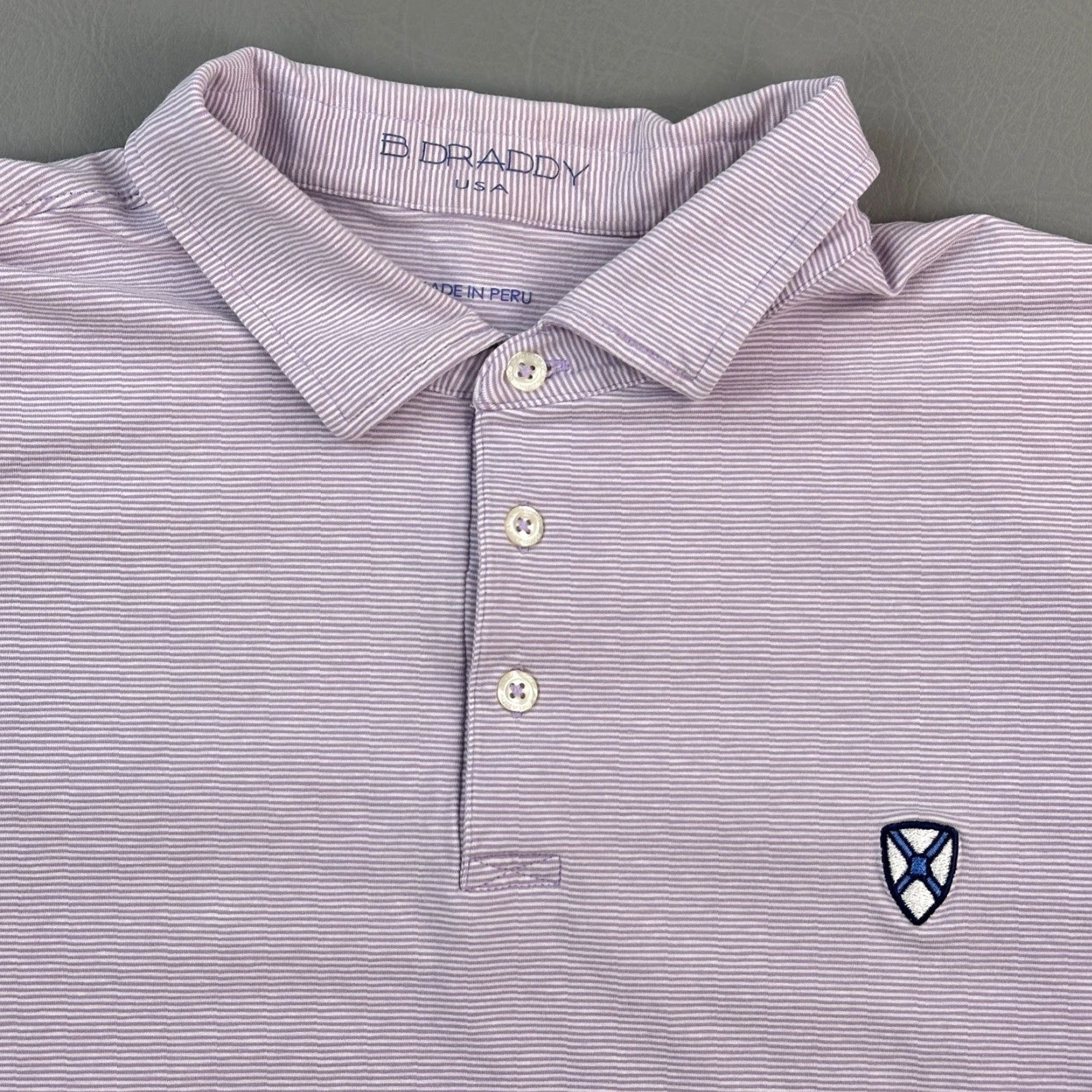 Vintage B Draddy Sport Polo Shirt Mens Large Purple Stripe Embroidered Performance Golf Shirt Size US L / EU 52-54 / 3 - 2 Thumbnail
