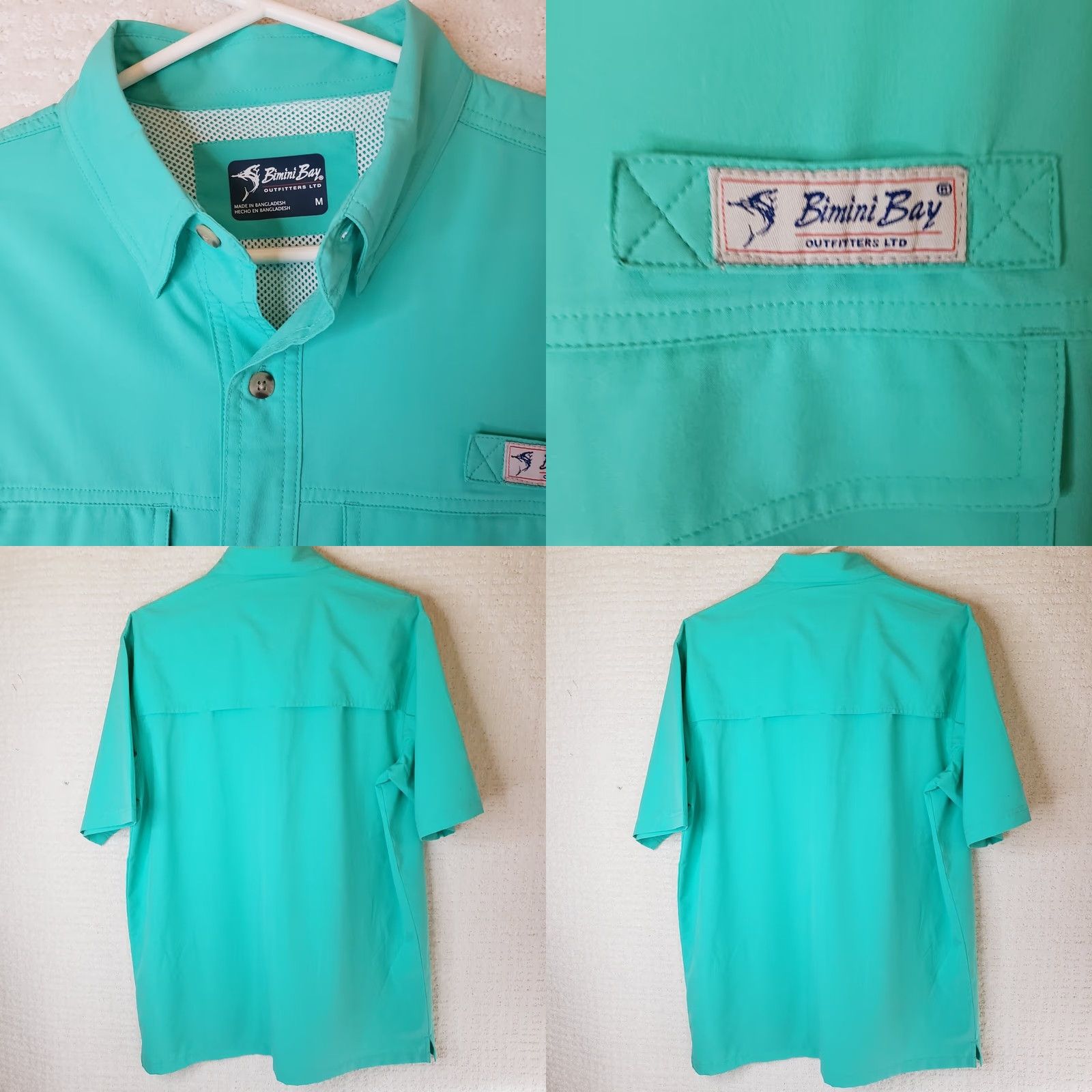 AQUA Bimini Bay Outfitters Short Sleeve Flats 5 V Bloodguard Shirt Mens M Aqua Green Size US M / EU 48-50 / 2 - 8 Thumbnail