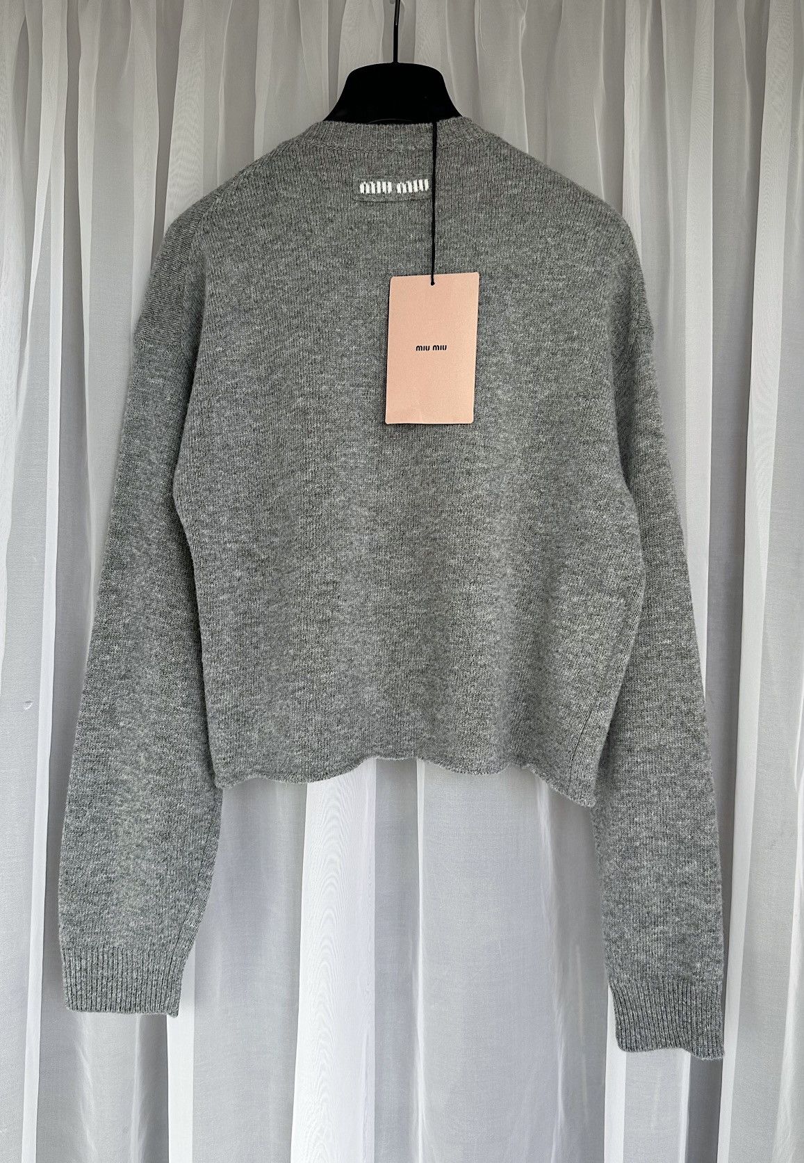 Miu Miu *NEW* MIU MIU SS2022 $1890 Cropped Logo Sweater runway wool Size M / US 6-8 / IT 42-44 - 1 Thumbnail